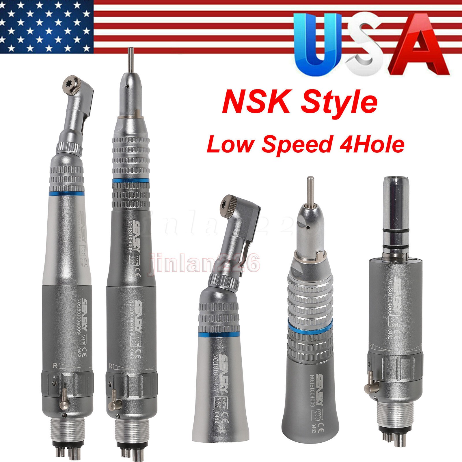 Dental Slow Speed Handpiece Contra Angle/Straight /Air Motor 4Hole NSK Style NEW