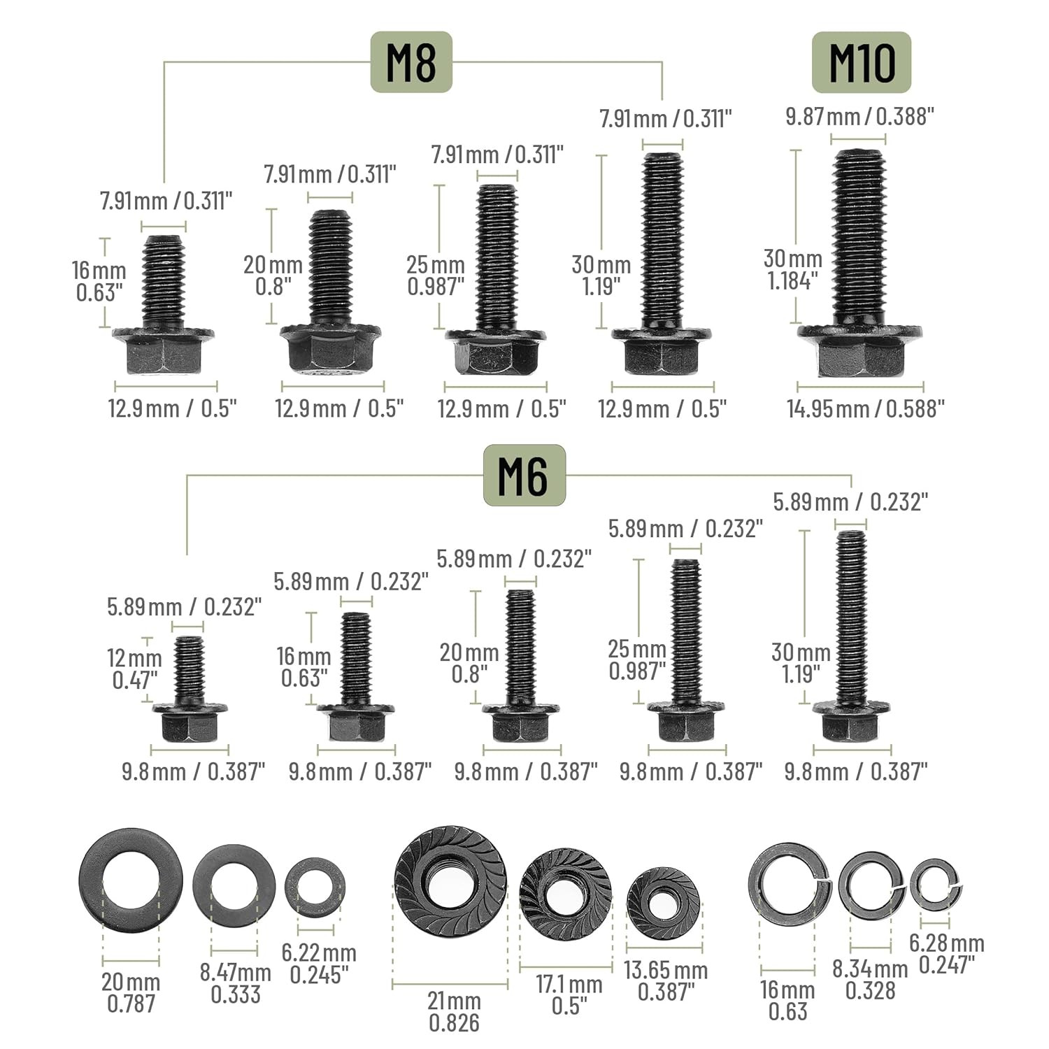 – Nuts and Bolts Assortment Kit, 272 Pcs, Black Carbon Steel, Grade 10.9, M6, M8