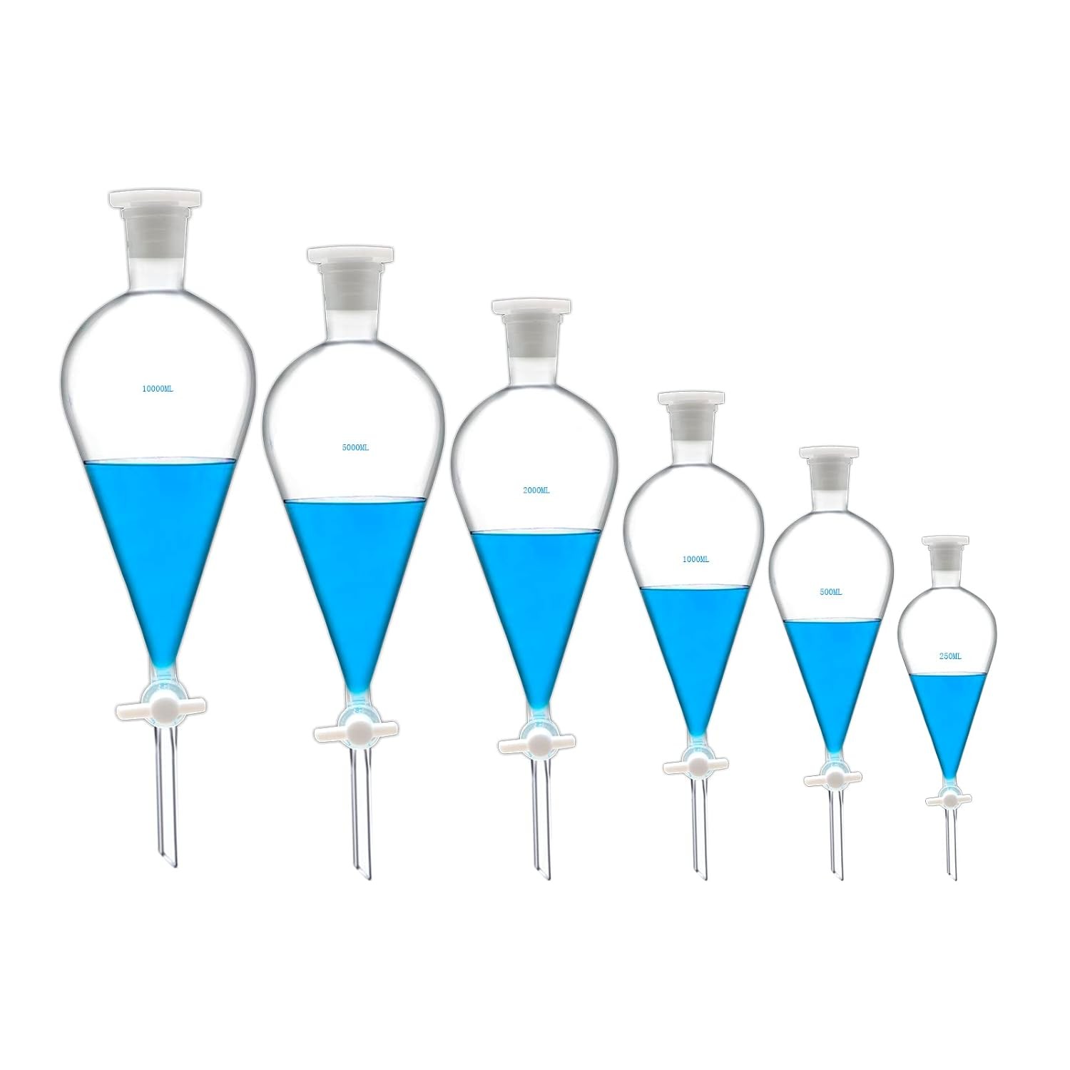 Borosilicate Glass 250ML Separating Funnel Heavy Wall Conical Separatory Funnel