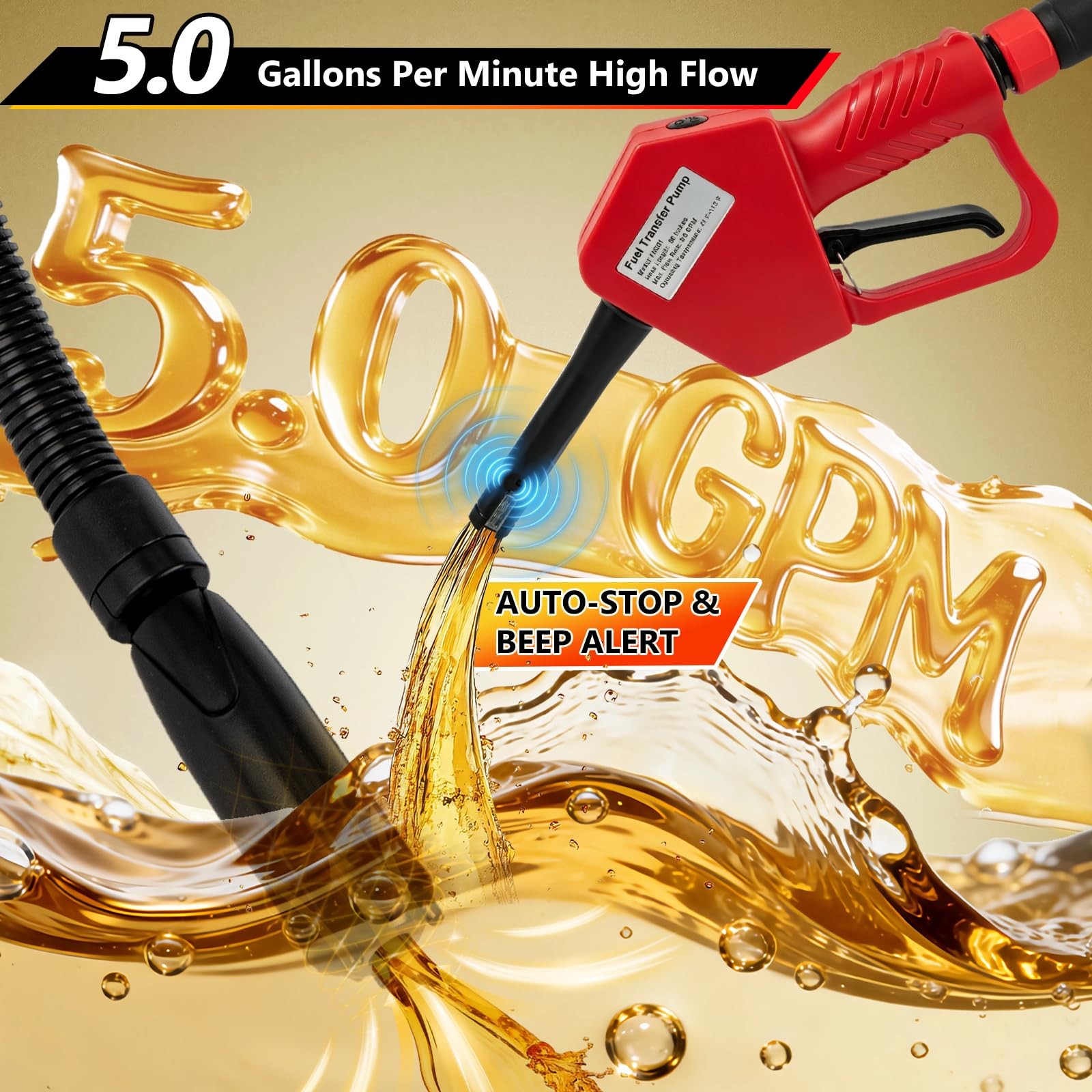 5GPM Fuel Transfer Pump with Auto-Stop & Hand Nozzle, 118» pumping lift, fit…