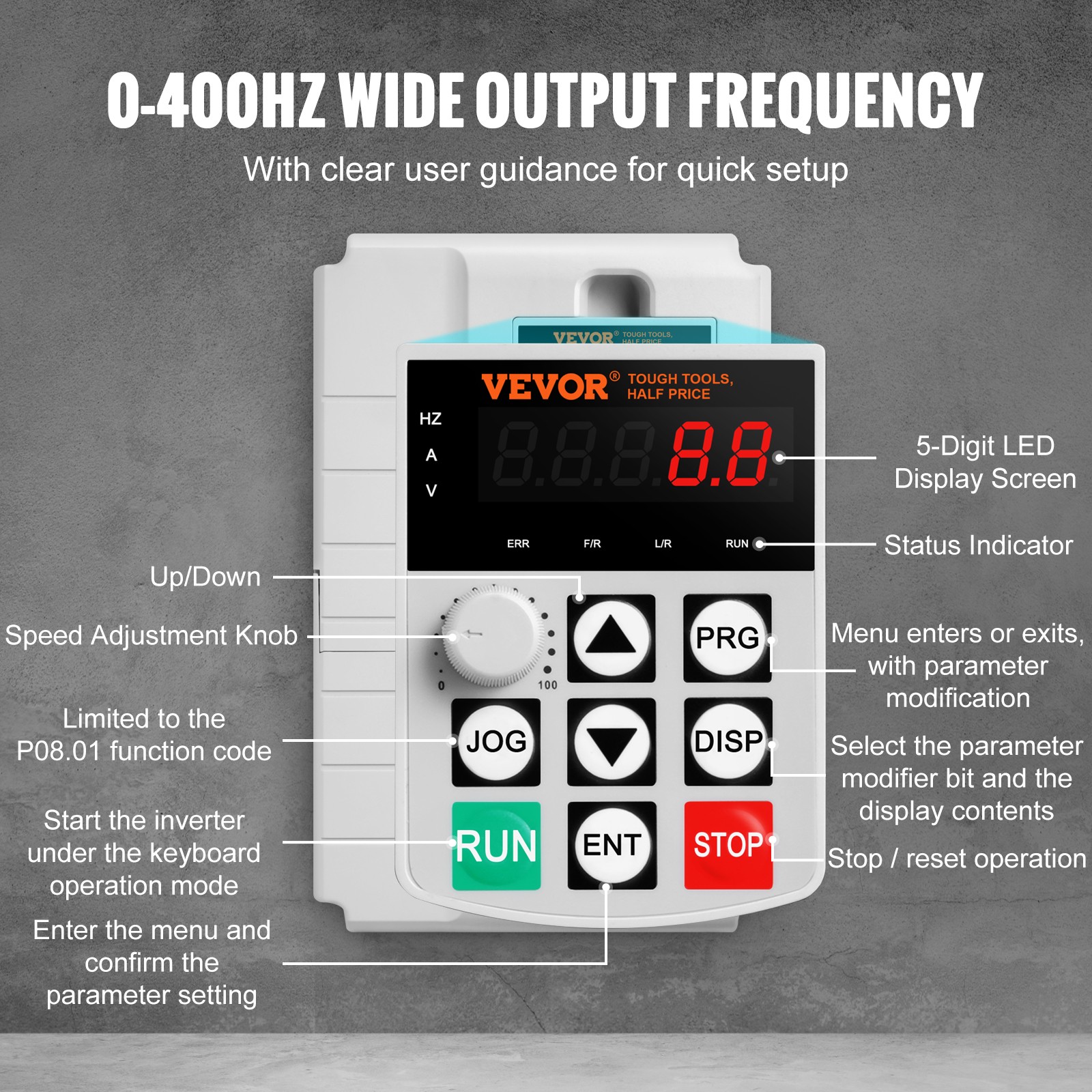 VEVOR VFD 7.5KW,34A,10HP Variable Frequency Drive for3-Phase Motor Speed Control