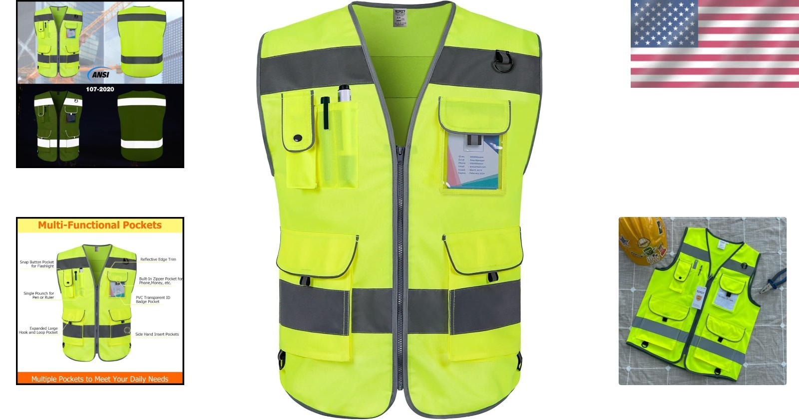 High Visibility Safety Vest for Men Women Reflective Work Vest with 9 Pockets