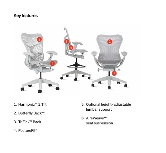 Herman Miller Mirra 2 Chair w/Adjustable Features Graphite Frame Full Restored
