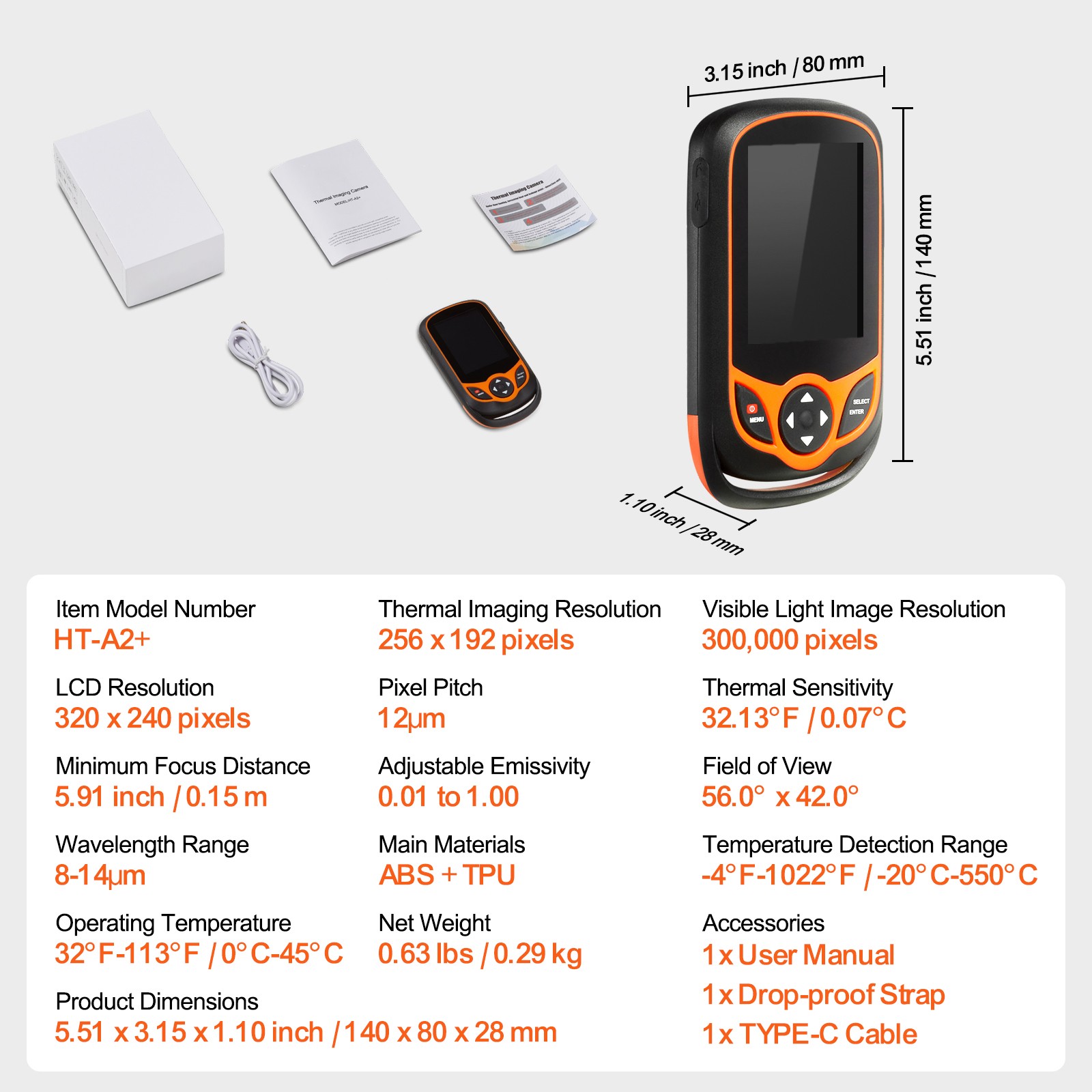 VEVOR Thermal Imaging Camera 256×192 IR Resolution Pocket Thermal Imager & WiFi