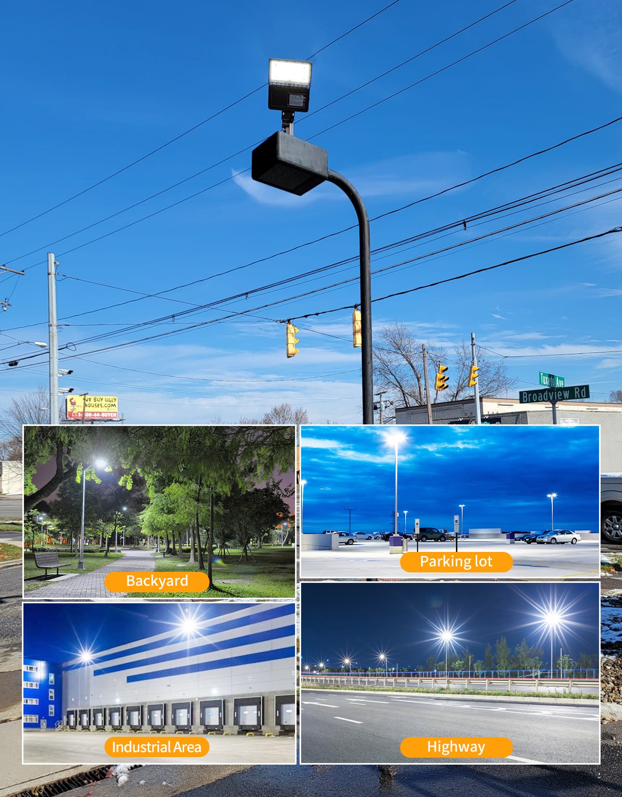 200W LED Parking Lot Light Commercial Outdoor Shoebox Street Pole Lamp Arm Mount