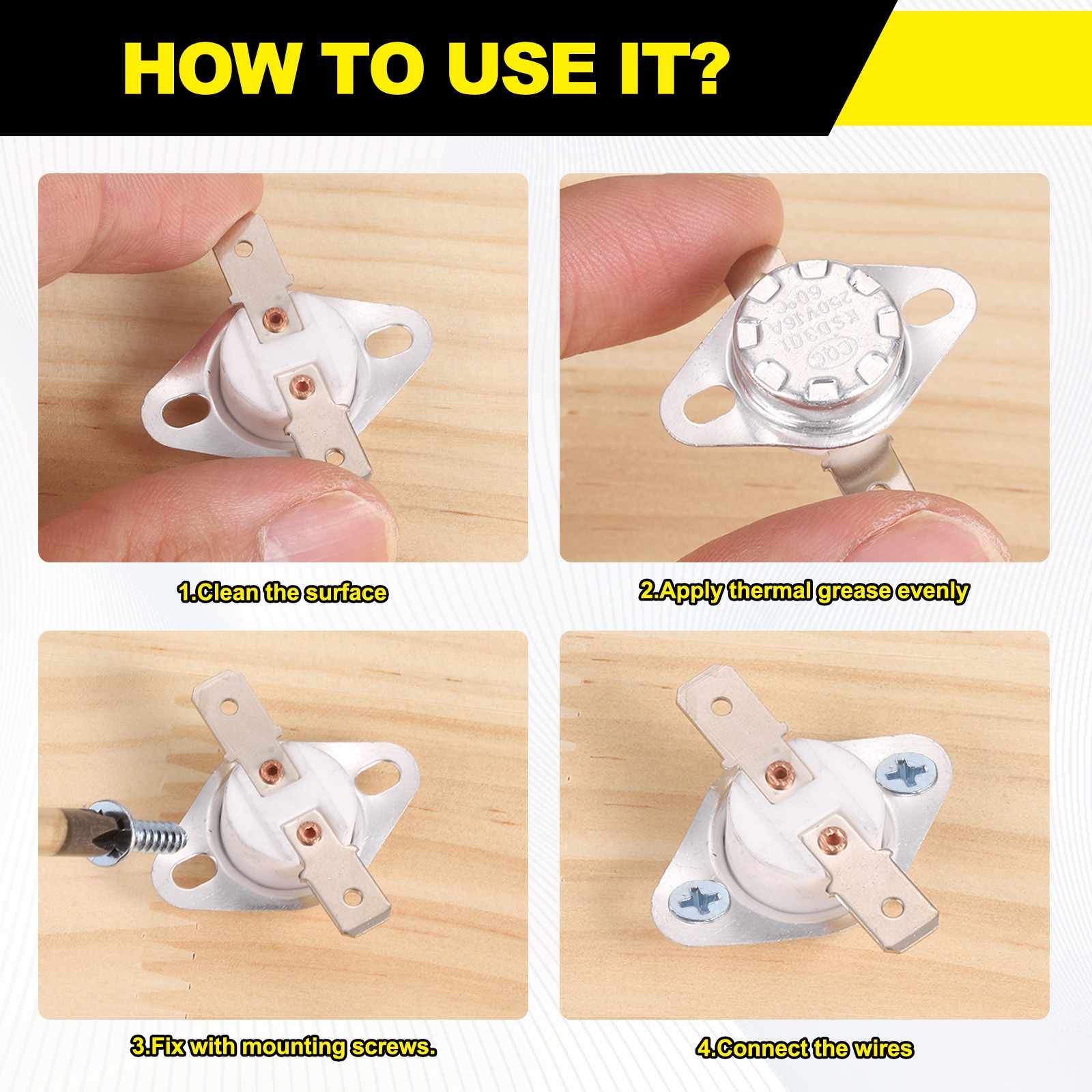 2Pcs KSD301 Thermostat 85°C/185°F 16A 250V Normally Closed N.C Switch, Ceramic