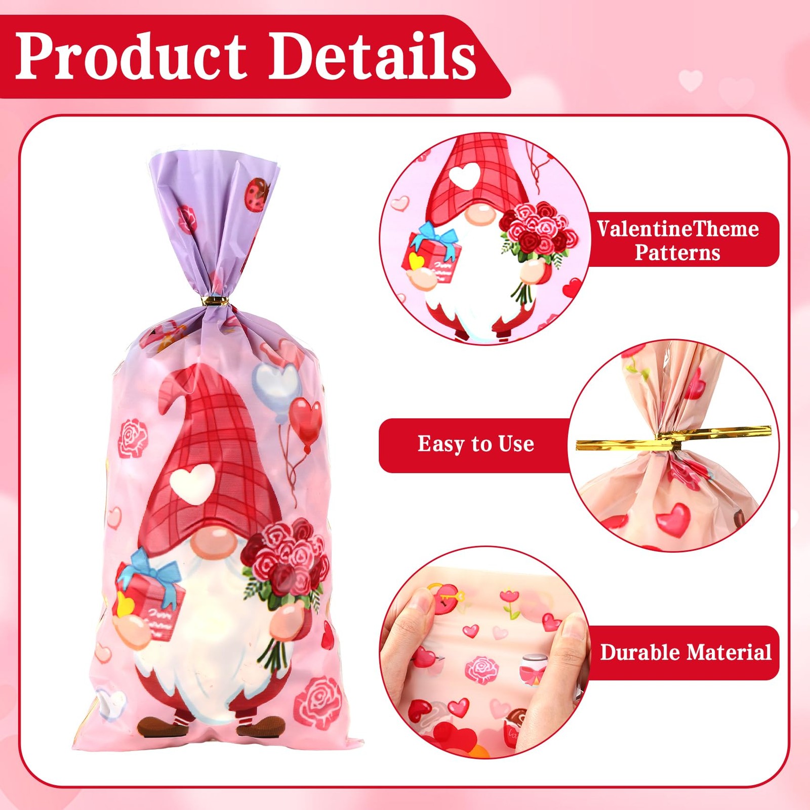 Valentines Treat Bags, 100 PCS Valentine 1 Count (Pack of 100) colorful