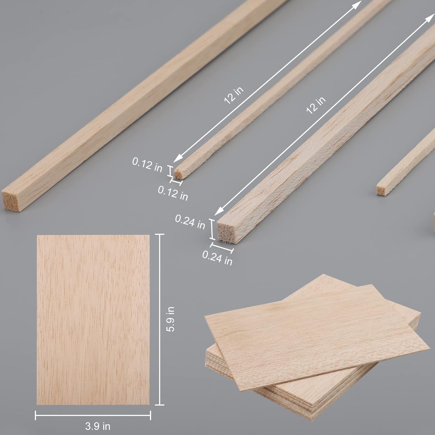 150 Pieces Balsa Wood Sticks Hardwood Square Wooden Craft and Sheets