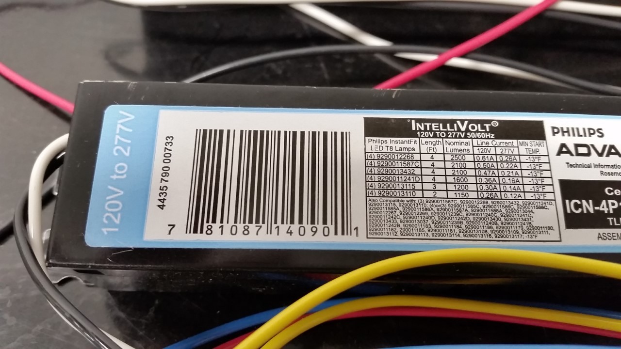 Lot of 2, PHILIPS ADVANCE ICN-4P16-TLED-N LED T8 Driver,120 to 277 VAC, 9-1/2 in