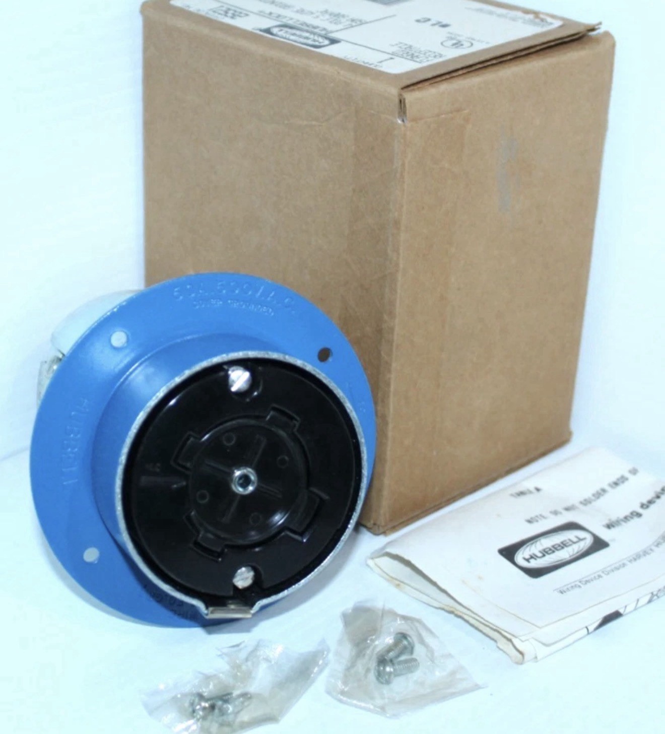 Hubbell Locking Electrical Plug Blue/Silver/Black 60amp 600 v 4-pole 5-wire.