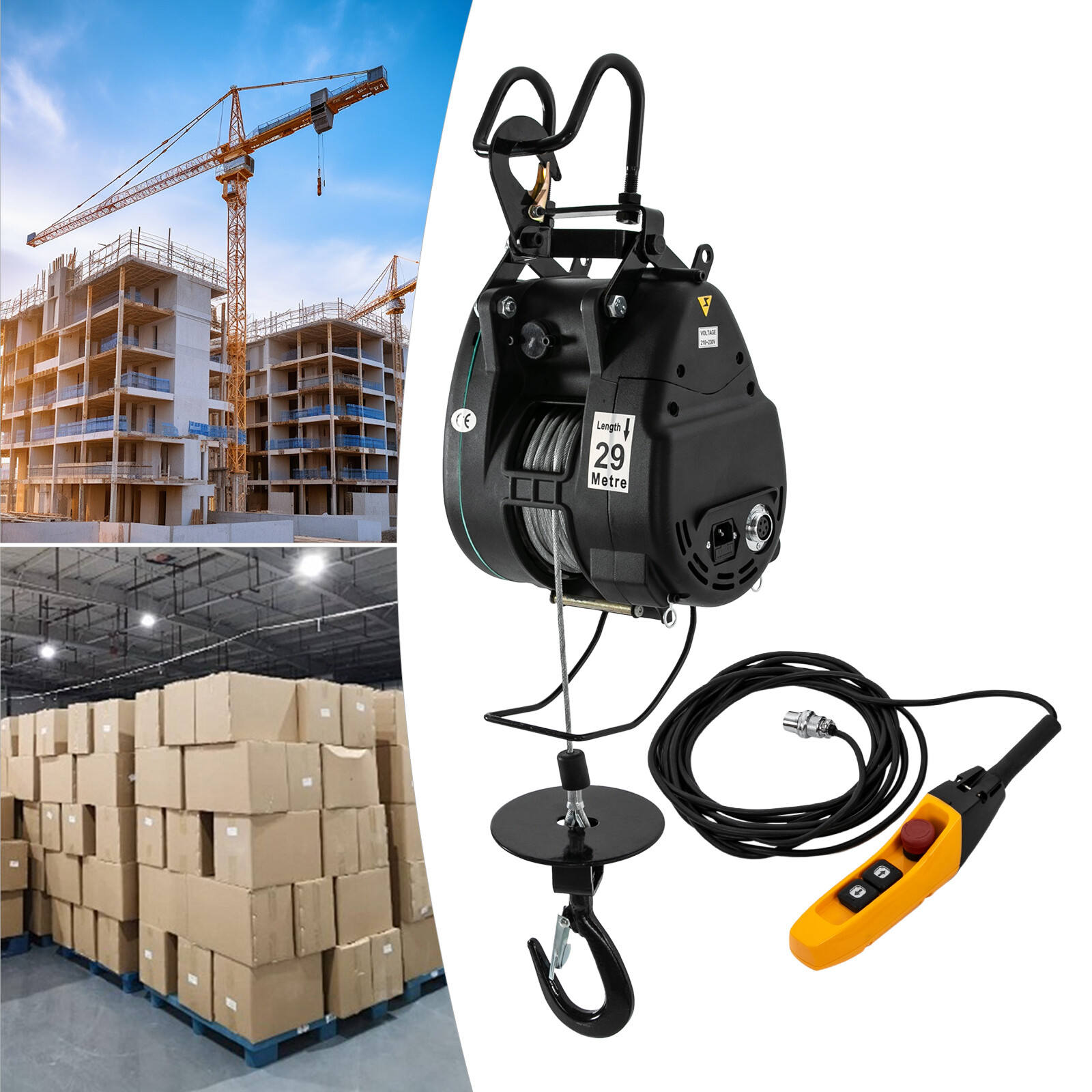 110V 50/60HZ Electric Hoist with Wired Control Winch Lift 500kg/1102.31lbs