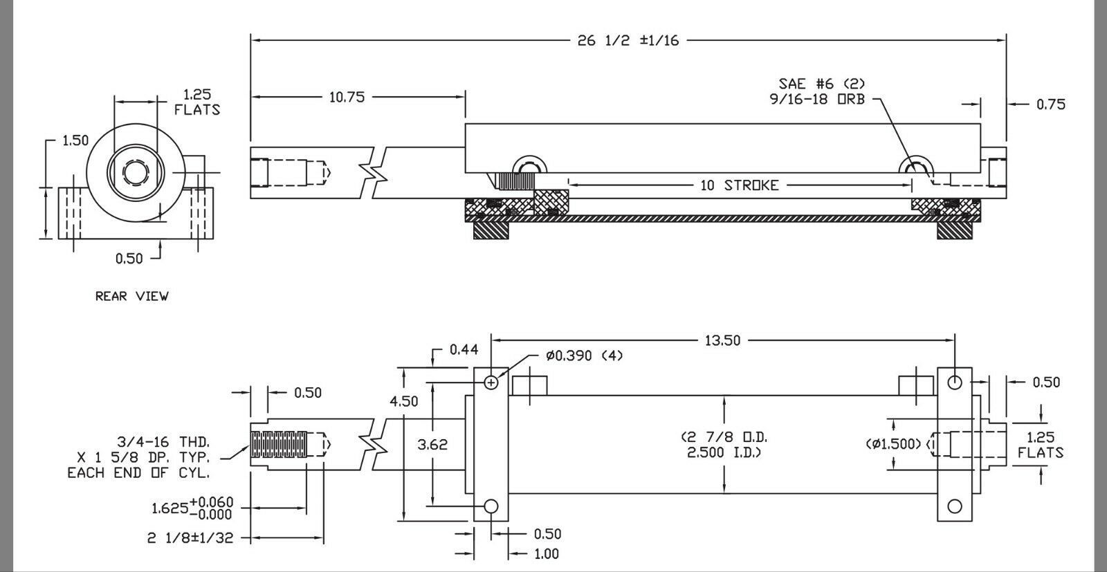 Dual ended hydraulic ram 2.5″ X 1.5″ X 8″ cylinder orbital valve steering steer