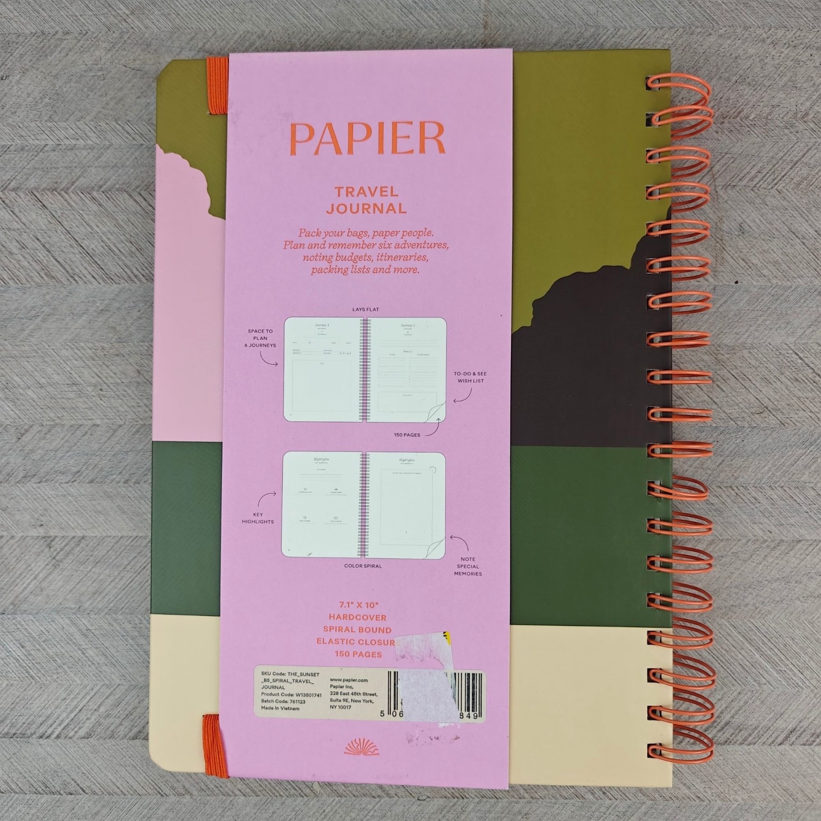 NEW Papier Travel Journal Hardcover Spiral Bound 7.1″x10″ Sunset Theme 150 Pgs