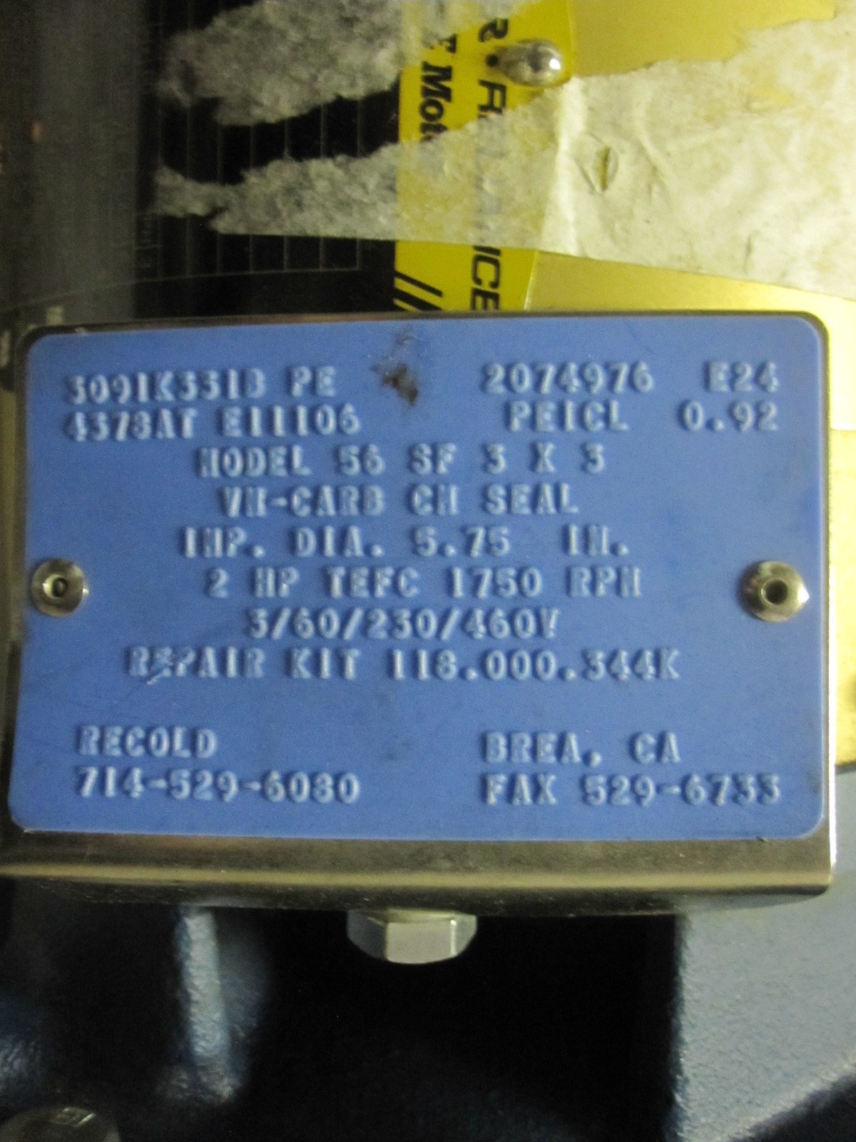 Scot Pump 56F SF 3 x 3 Imp D 5.75 IN 2HP TEFC 1750 PRM 3/60/230/460V Centrifugal