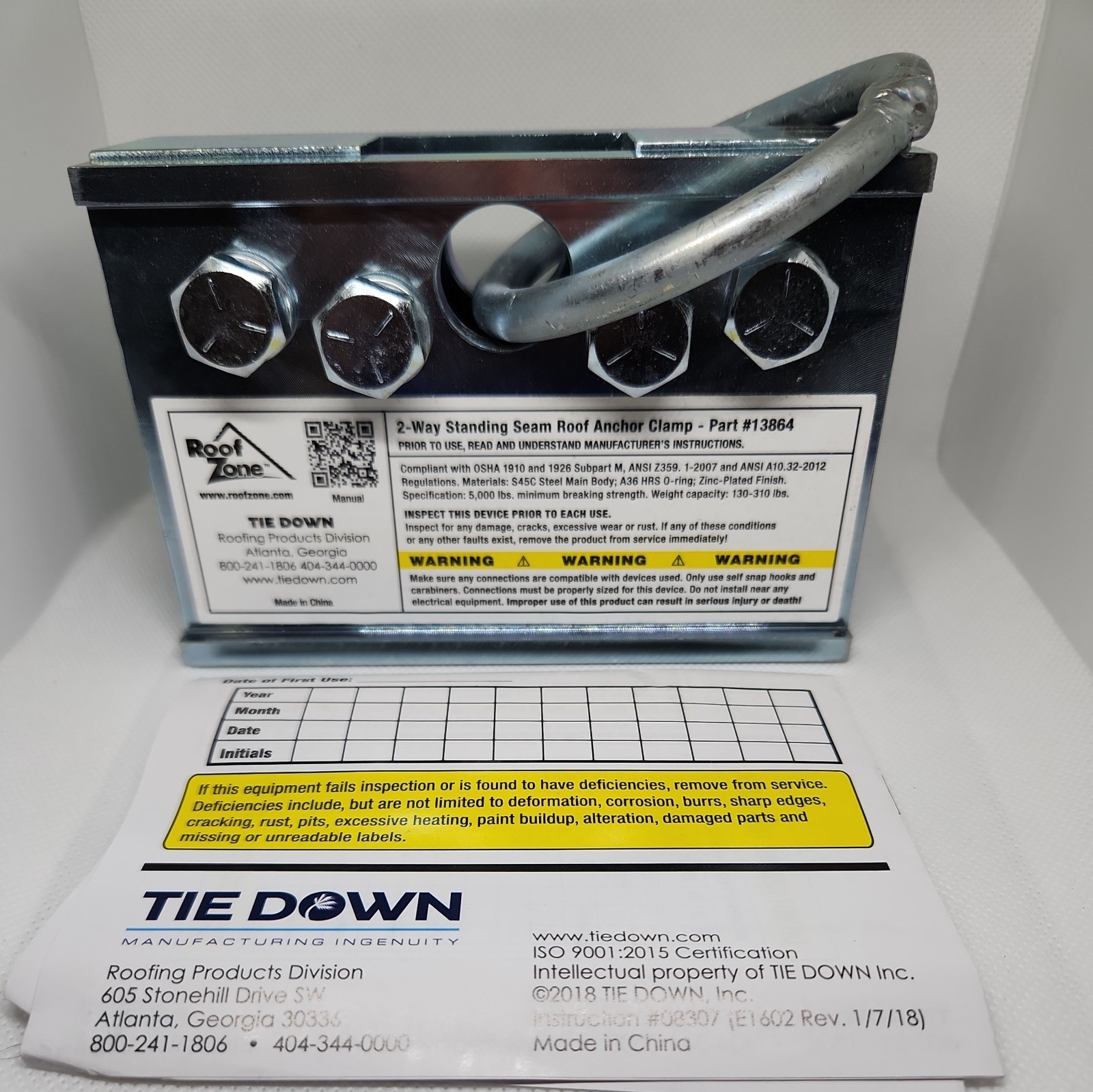 Roof Zone 2-Way Standing Seam Anchor Clamp Tie Down PART No. 13864