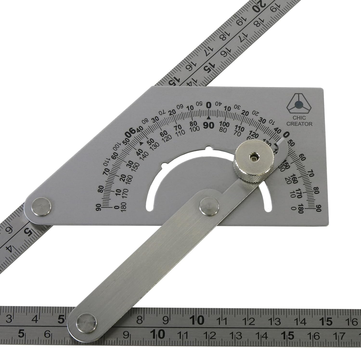 Angle Finder IV, Stainless Steel Protractor 0-180 degrees, Measures inside or ou