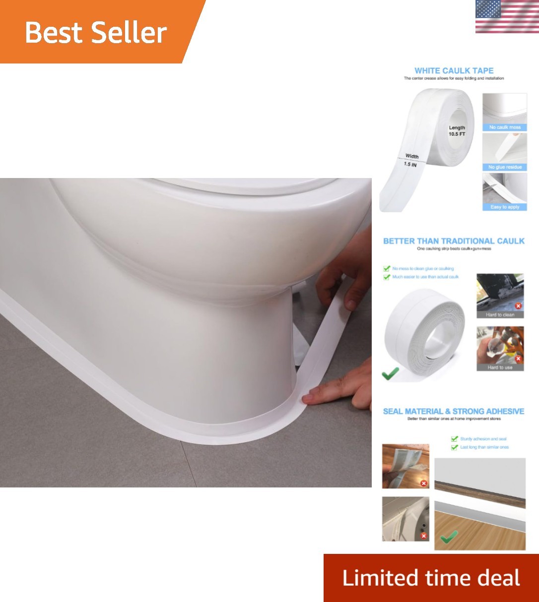 2 Rolls Caulk Tape Self Adhesive, Bathroom Waterproof White Caulking Sealant …