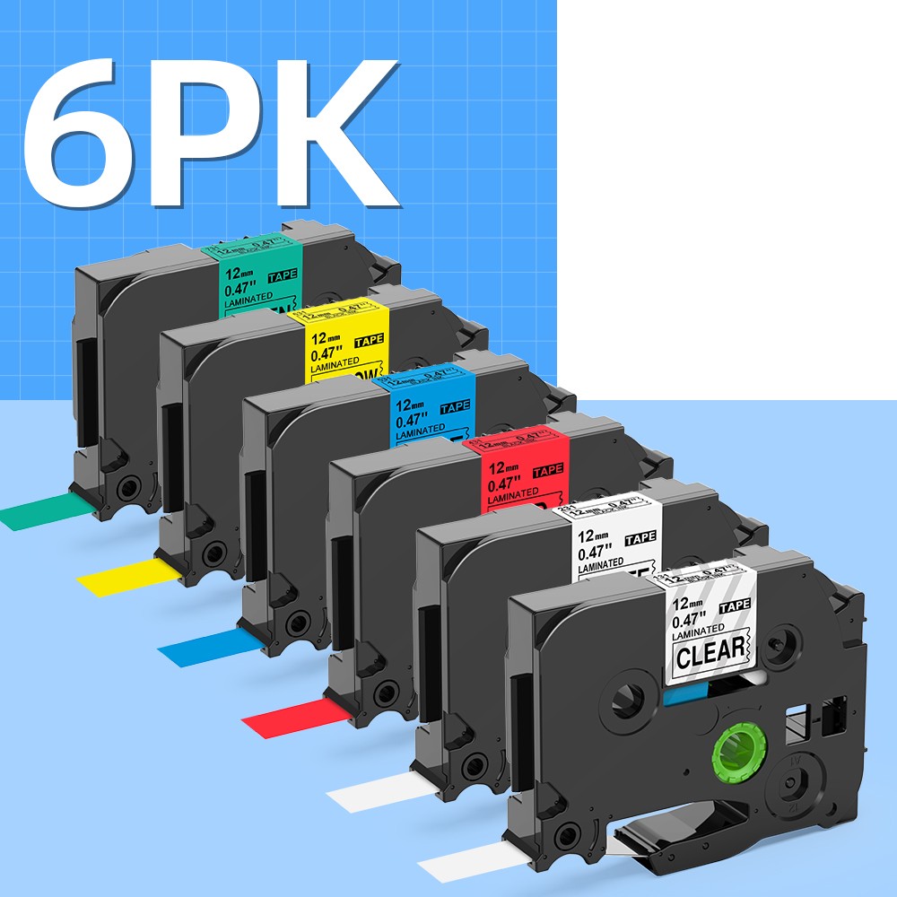 6Pk full-color Compatible Label Maker Tape 12mm for Brother P-Touch TZe PT-D210