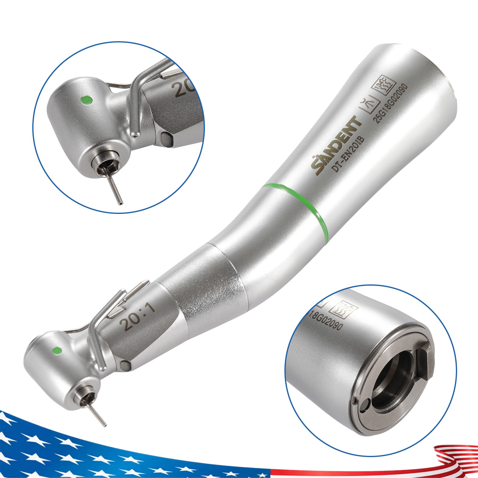 LED SANDENT 20:1 Contra Angle Fiber Optic Electric Handpiece External Spray