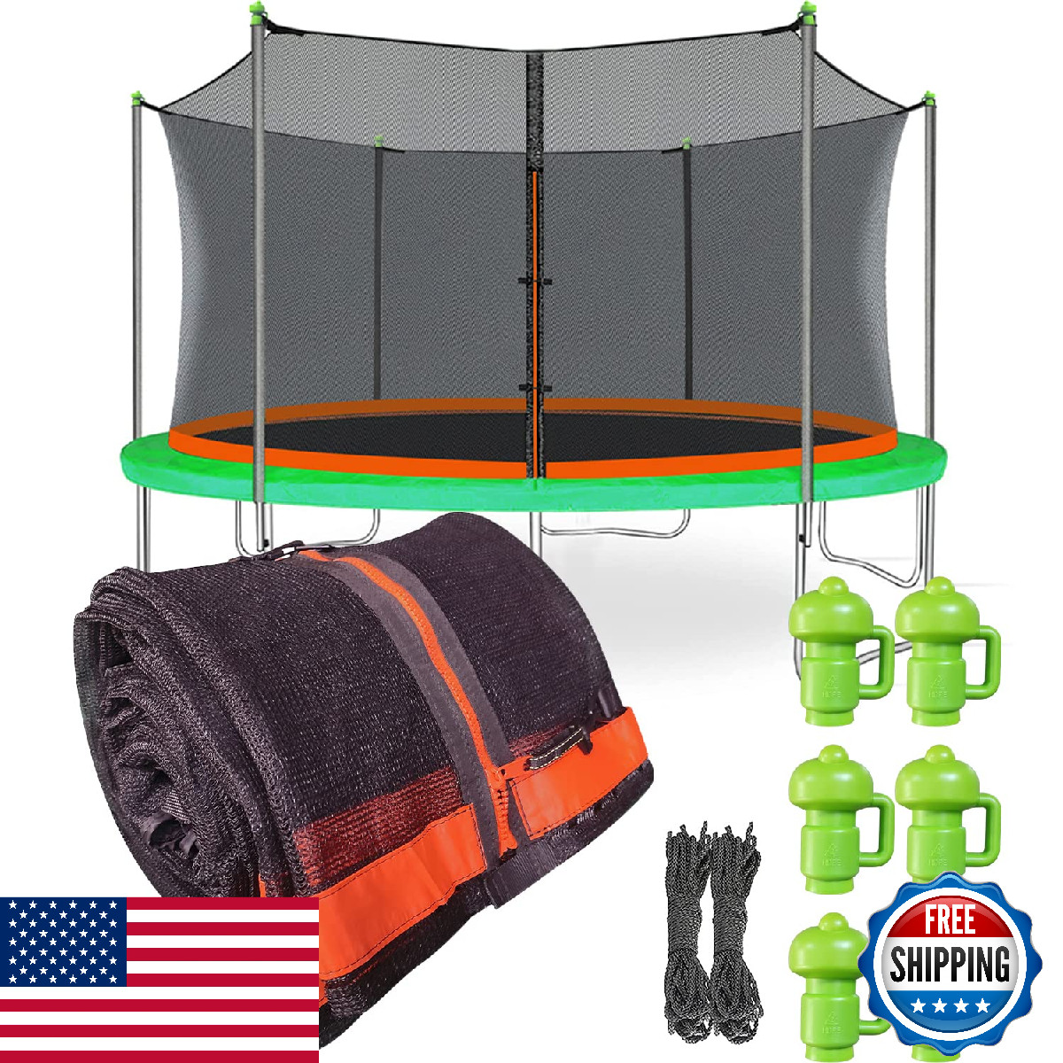 14FT Trampoline Net Replacement – 6 Straight Poles, 71in Height, UV Resistant