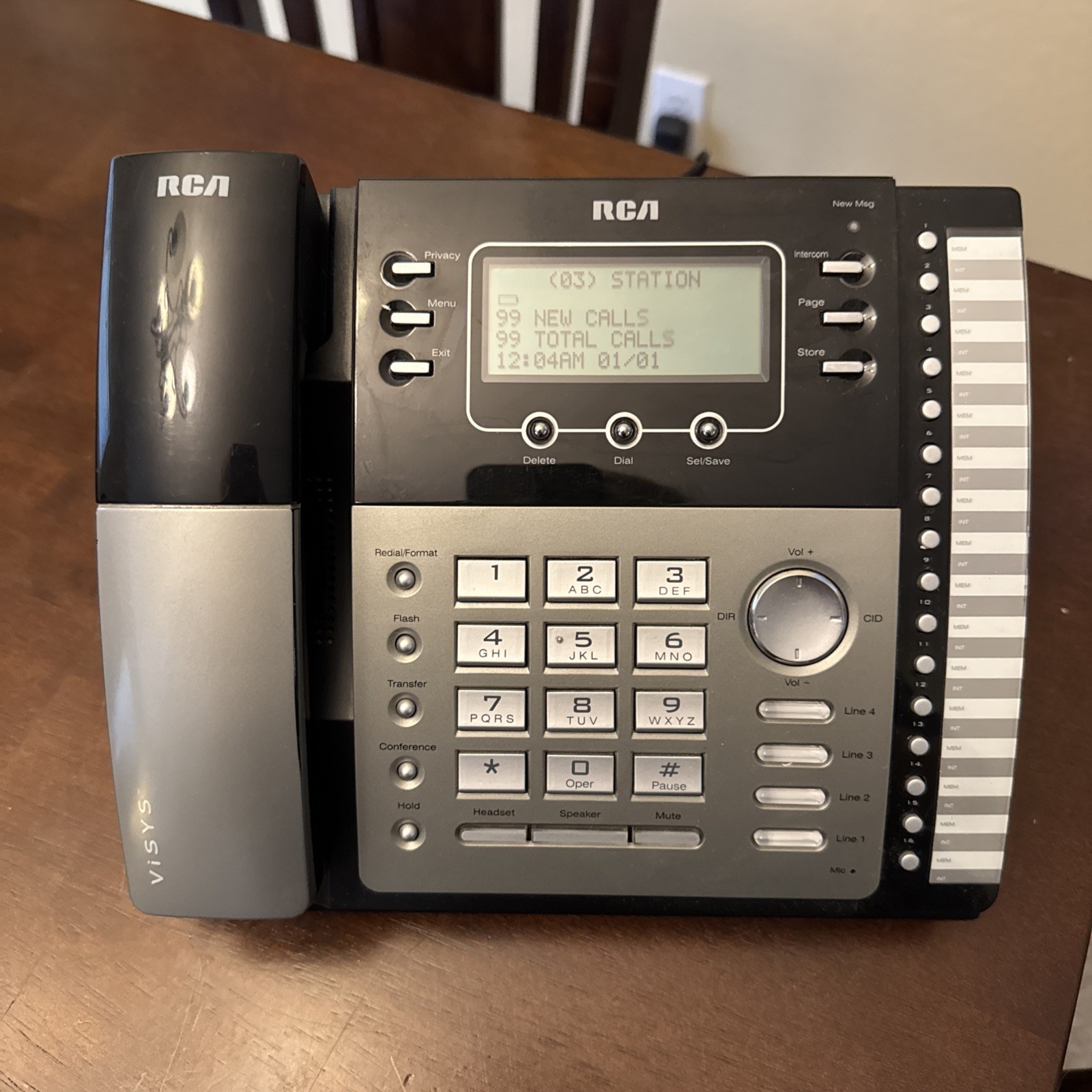 RCA VISYS 25424RE1 Corded Phone Black/Silver – W/ AC Adapter – no Handset Cord