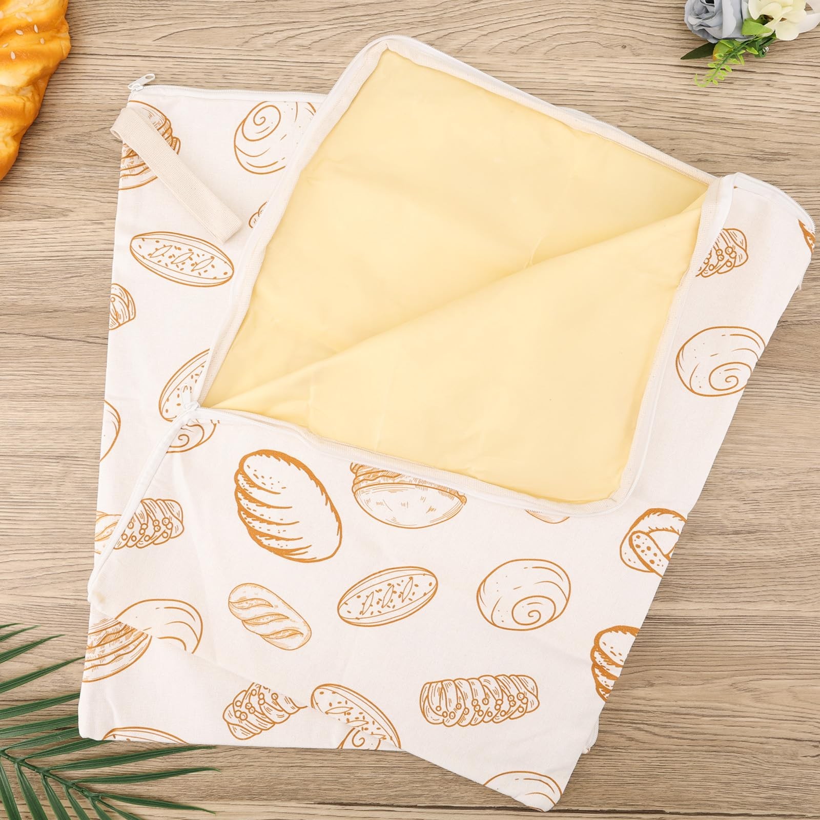 2pcs Wide Zipper Access Beeswax Bread Bag, 16.93 x 13.11 inches, brown, white