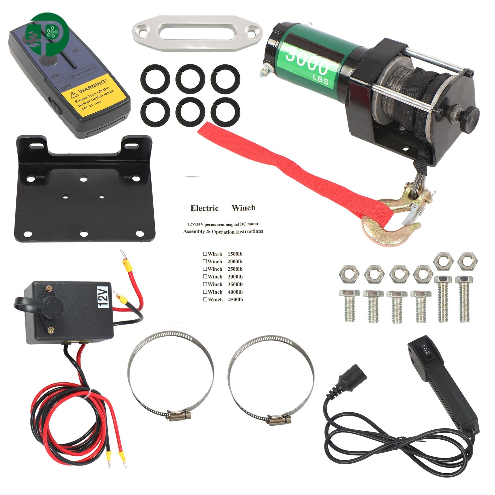 3000lbs Wireless & Wired Remote Electric Winch 32ft Synthetic Rope 12VDC/1.3HP