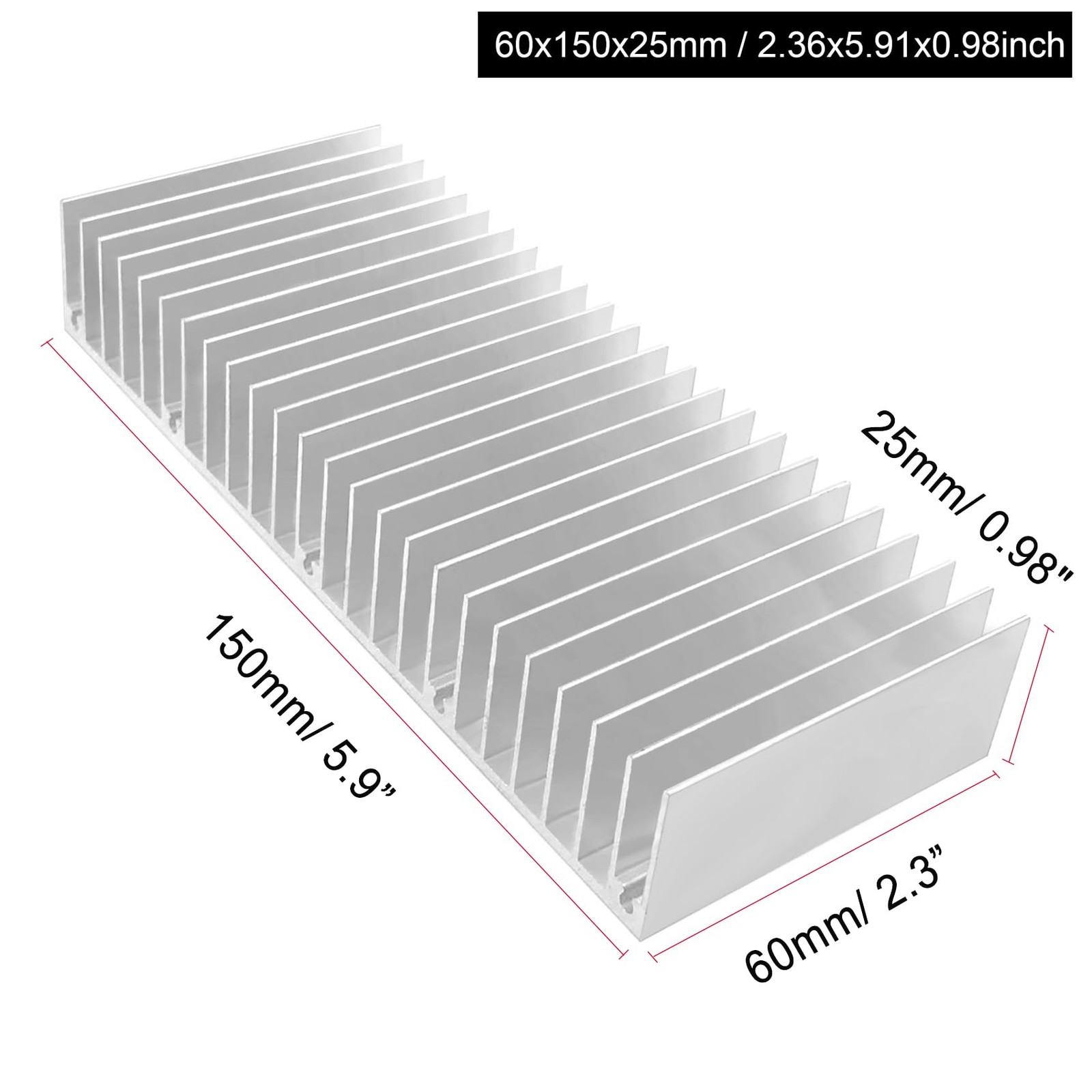 150Mm Aluminum Heatsink 60X150X25Mm / 2.36X5.91X0.98 Inch Large Heat Sink Coolin
