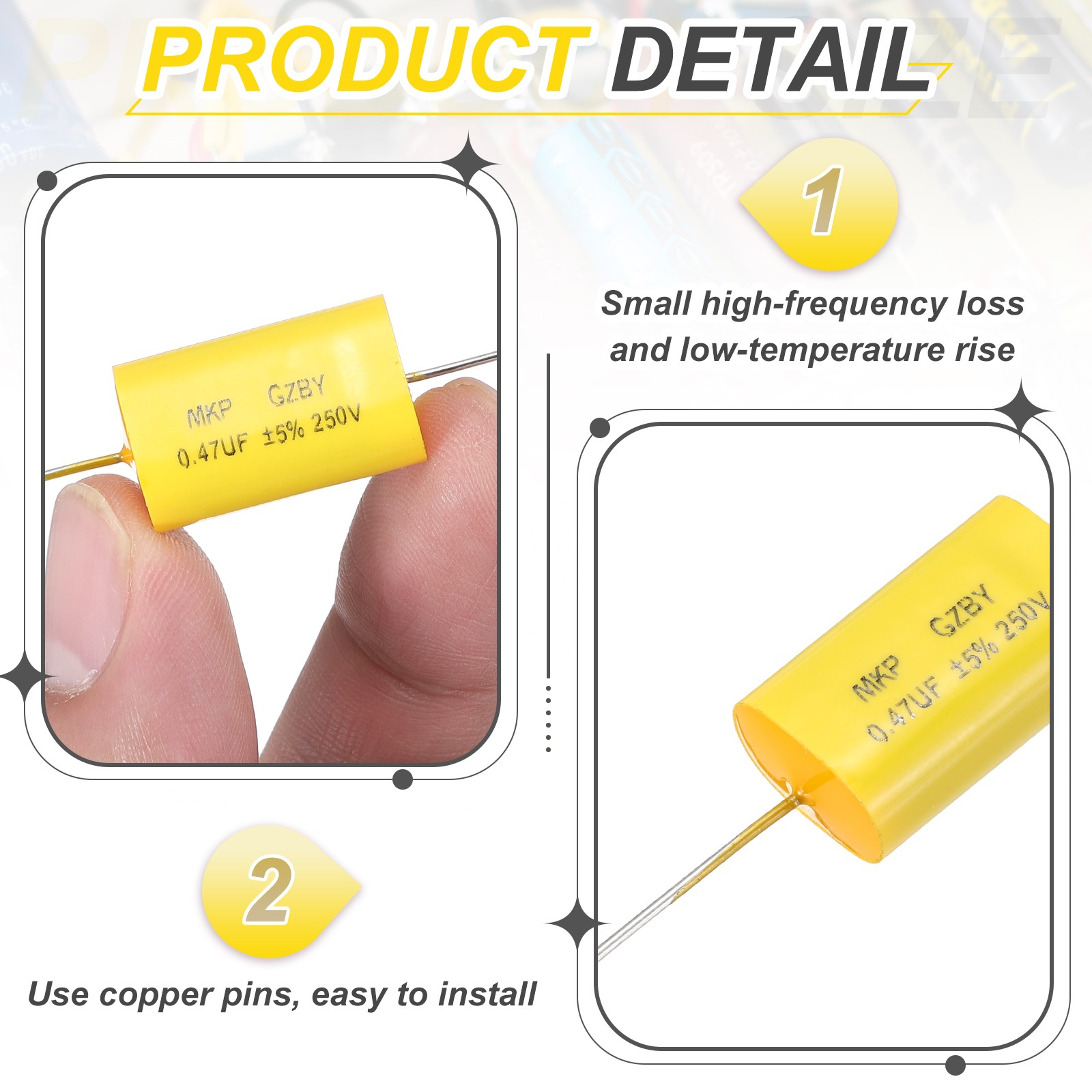 4Pcs 2.2uF Frequency Divider Capacitor, 250V MKP Film Capacitor