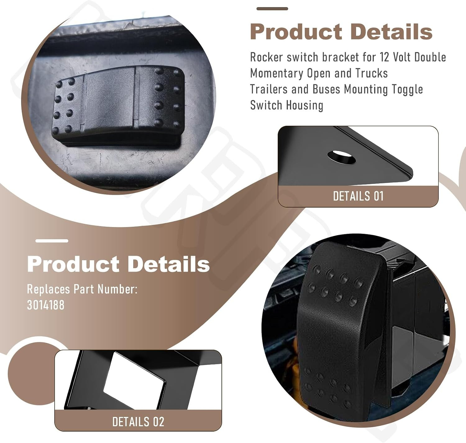 3014188 Rocker Switch Mounting Bracket for 12 Volt Double Momentary & Black