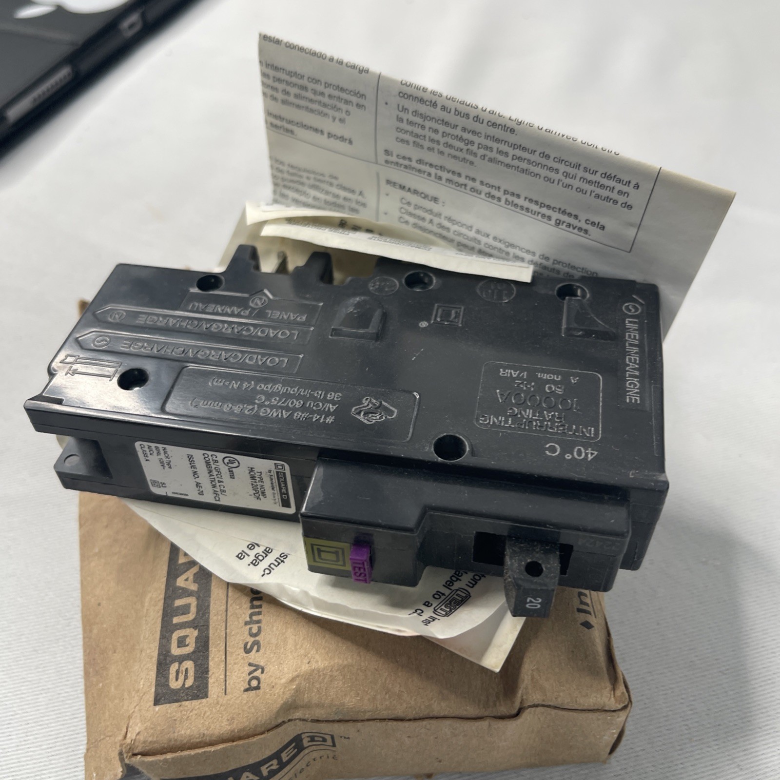 Square D HOM120PDF 120V 20A Single-Pole Circuit Breaker