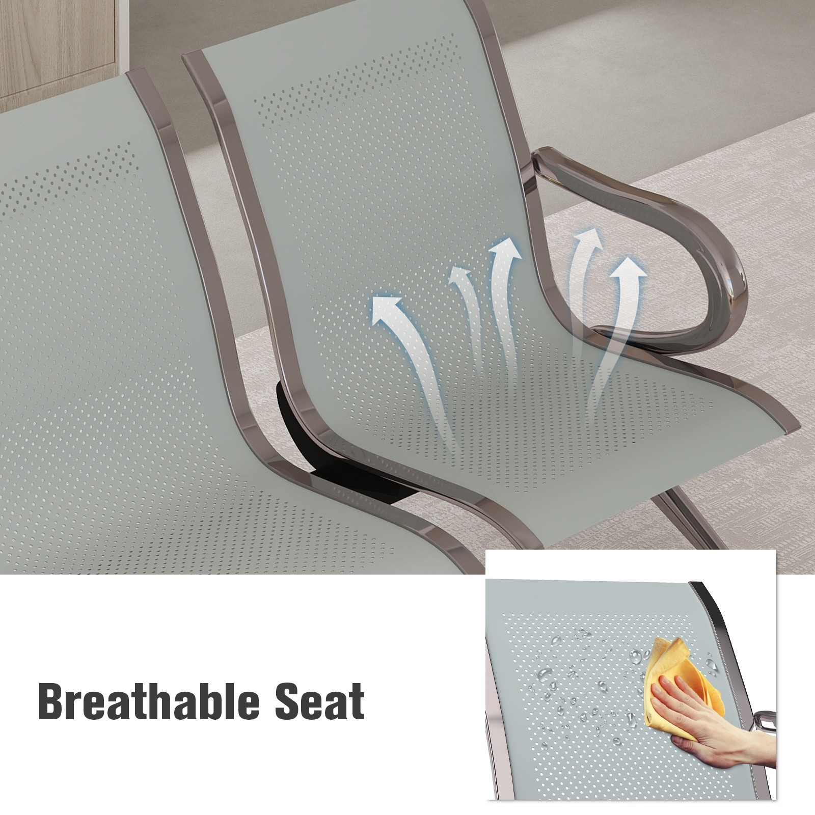 8-Seater Waiting Room Chairs Set Office Guest Reception Benches for Lobby Sliver
