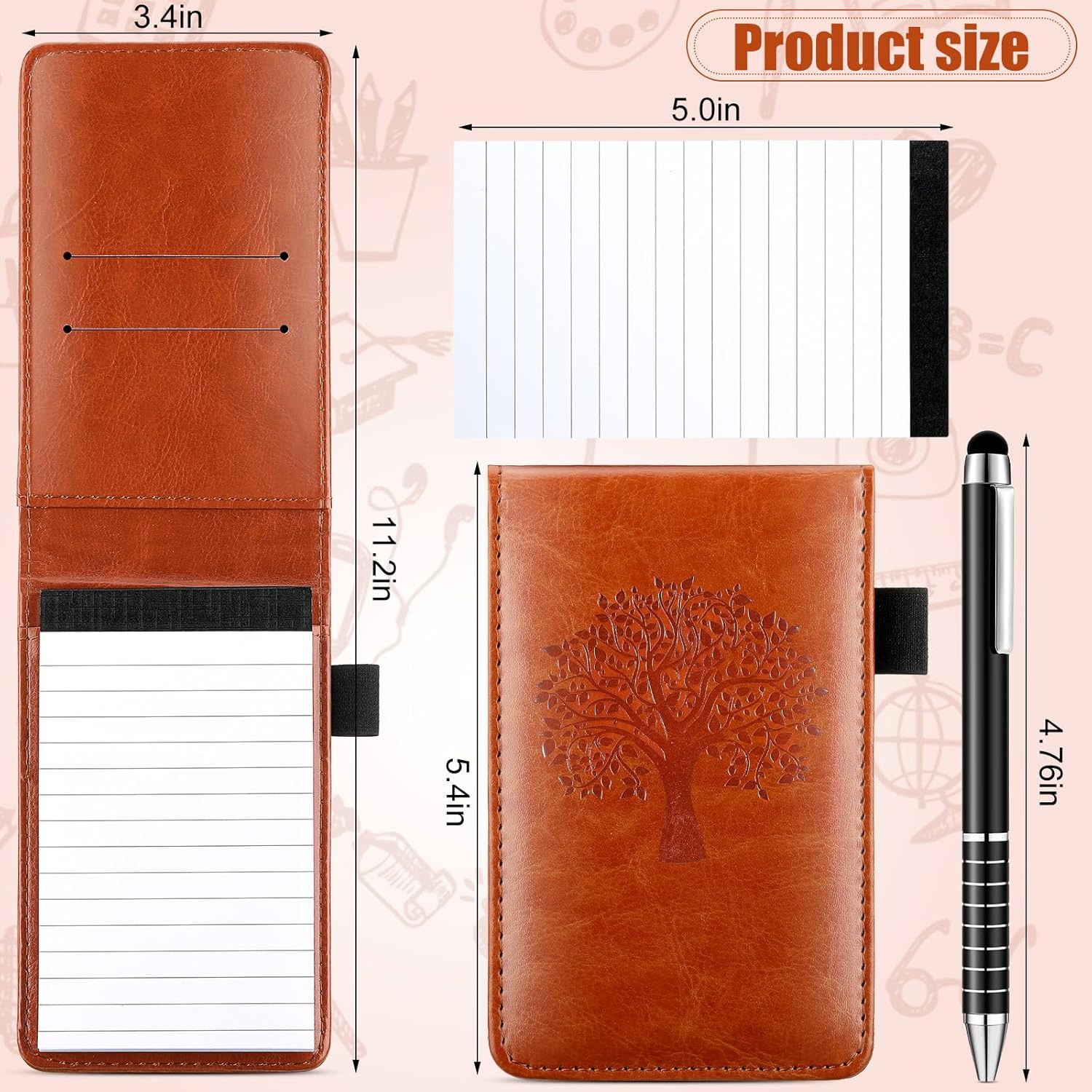 8 Pcs Mini Pocket Notepad Holder Set Leather Notepad Holder with Metal Pen Lined