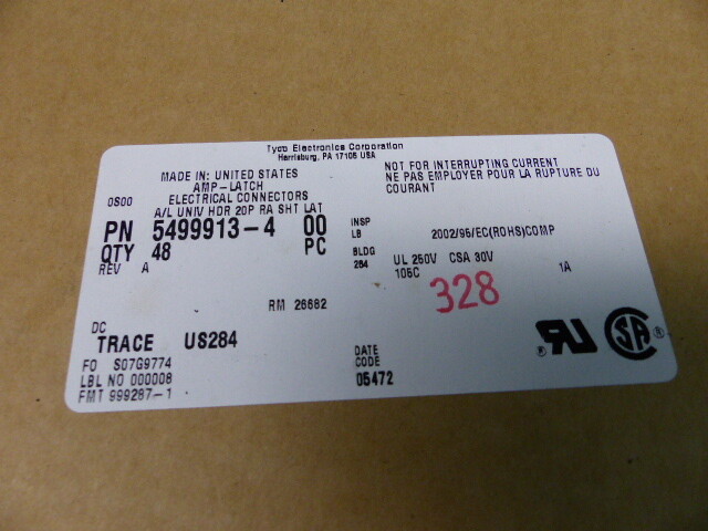 TYCO 5499913-4 Qty of 40 per Lot CONN HDR 10Px2R RA 4WALL S-LATCH .062