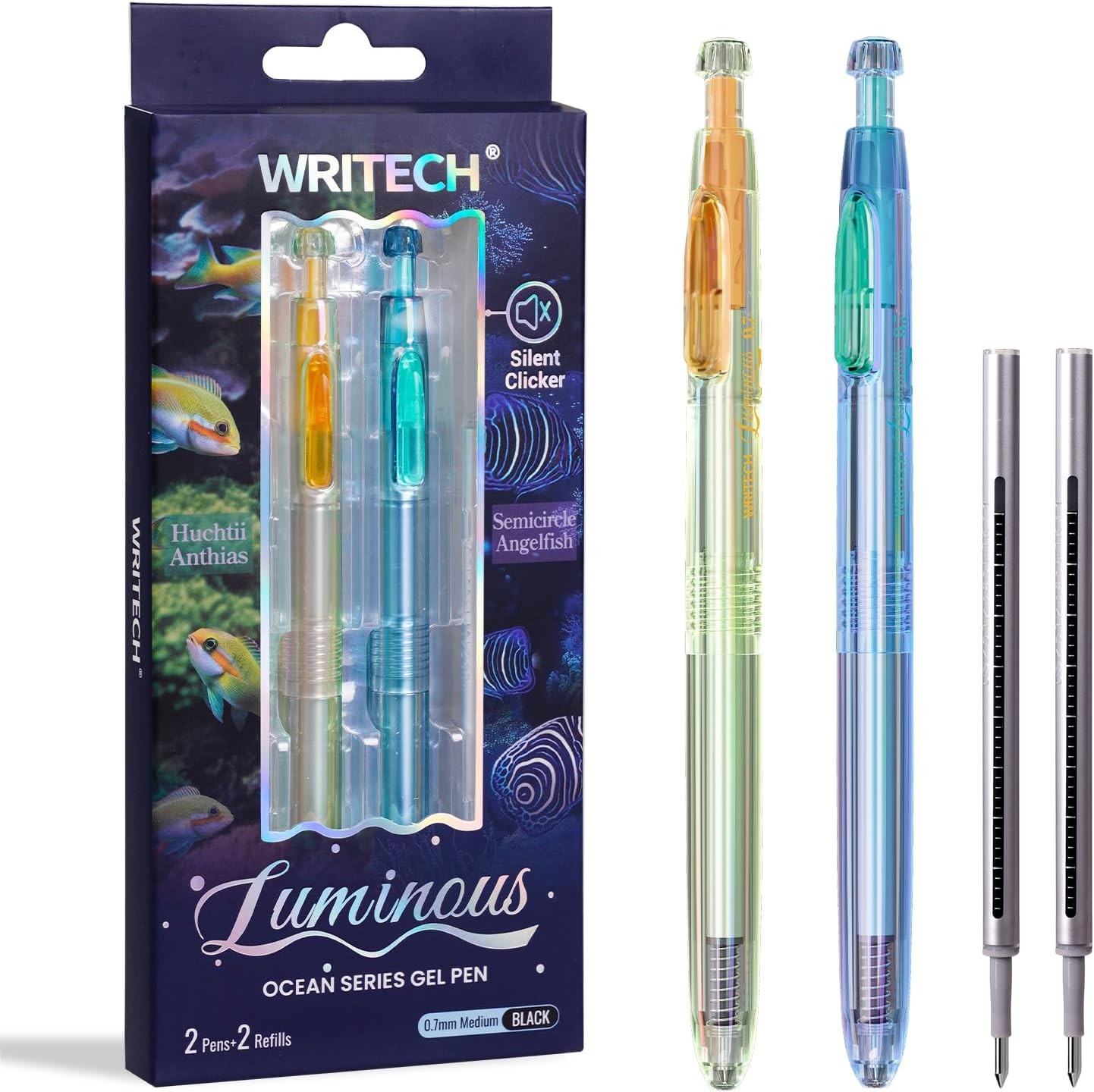 Gel Pens Medium Point: Luminous pen set 0.7mm Black Ink Includes 2 Pens and 2