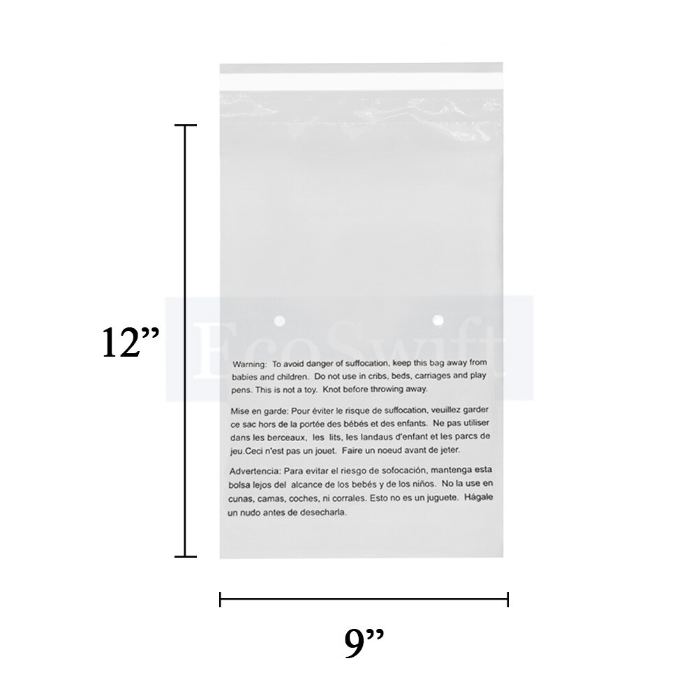 1-10000 9×12 EcoSwift Self Seal Suffocation Warning Clear Poly Bags Free Ship