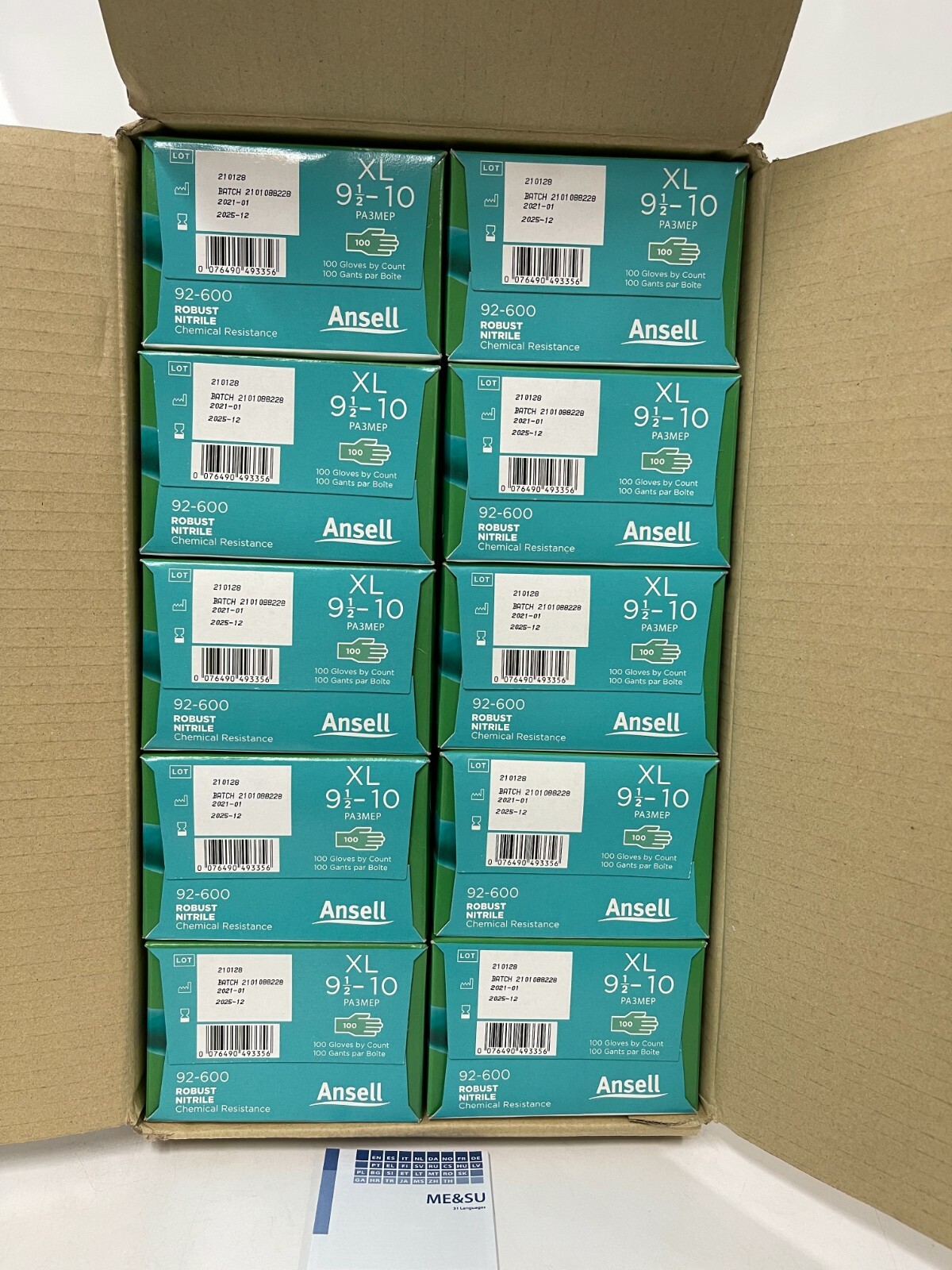 CASE OF 10 BOXES Ansell Nitrile Gloves Chemical Resistance Size XL 92-600