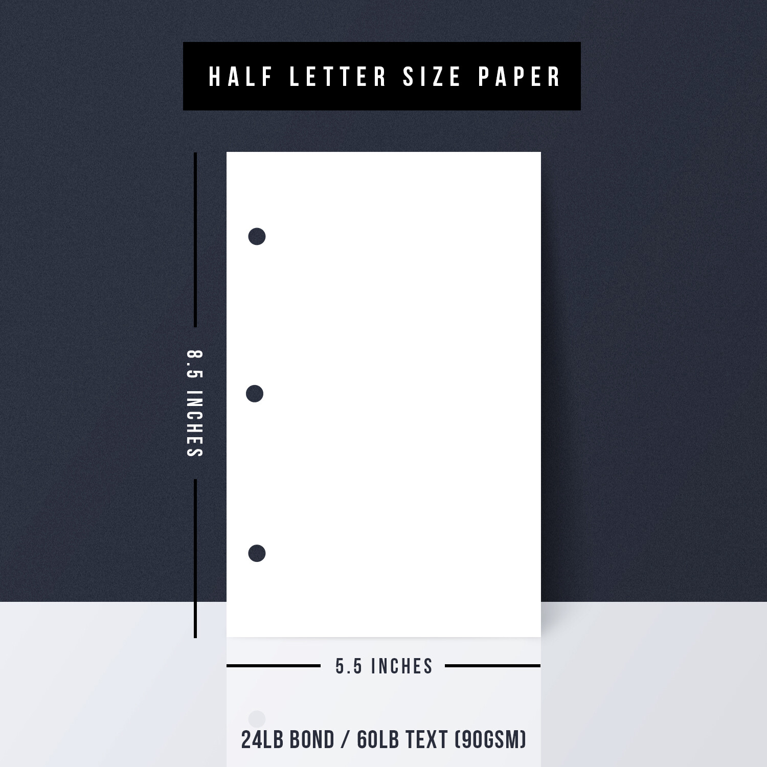 3 Hole Punched Bright White Blank Paper, 8.5 x 5.5, 24w, 3 Ring Binder Refill