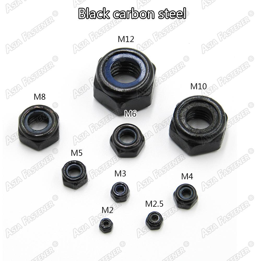 Locknut Hex nut Hexagon Locknuts with Nylon Insert Stainless Steel Black M2-M12