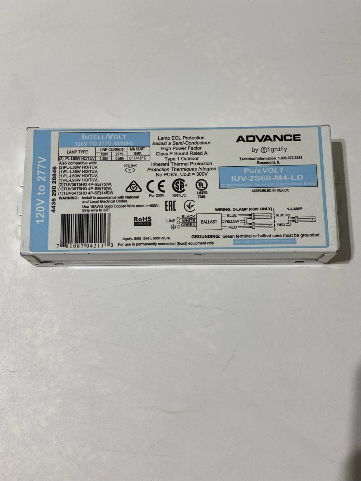 Advance IntelliVolt UV Germicidal Ballast (IUV-2S60-M4-LD)