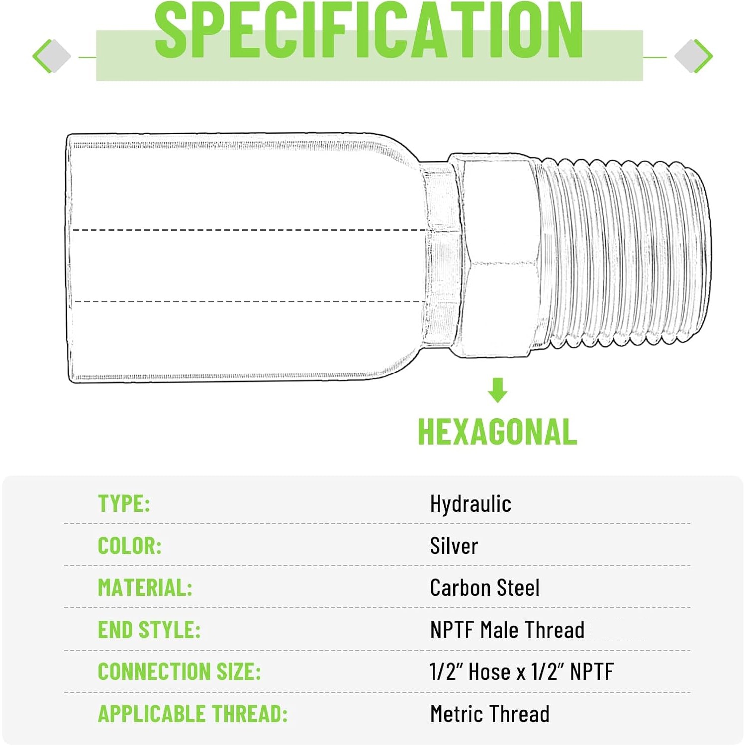 12 Pack 1/2″ I.D. Hose x 1/2″ NPTF Male Hydraulic Hose End Crimp Fittings