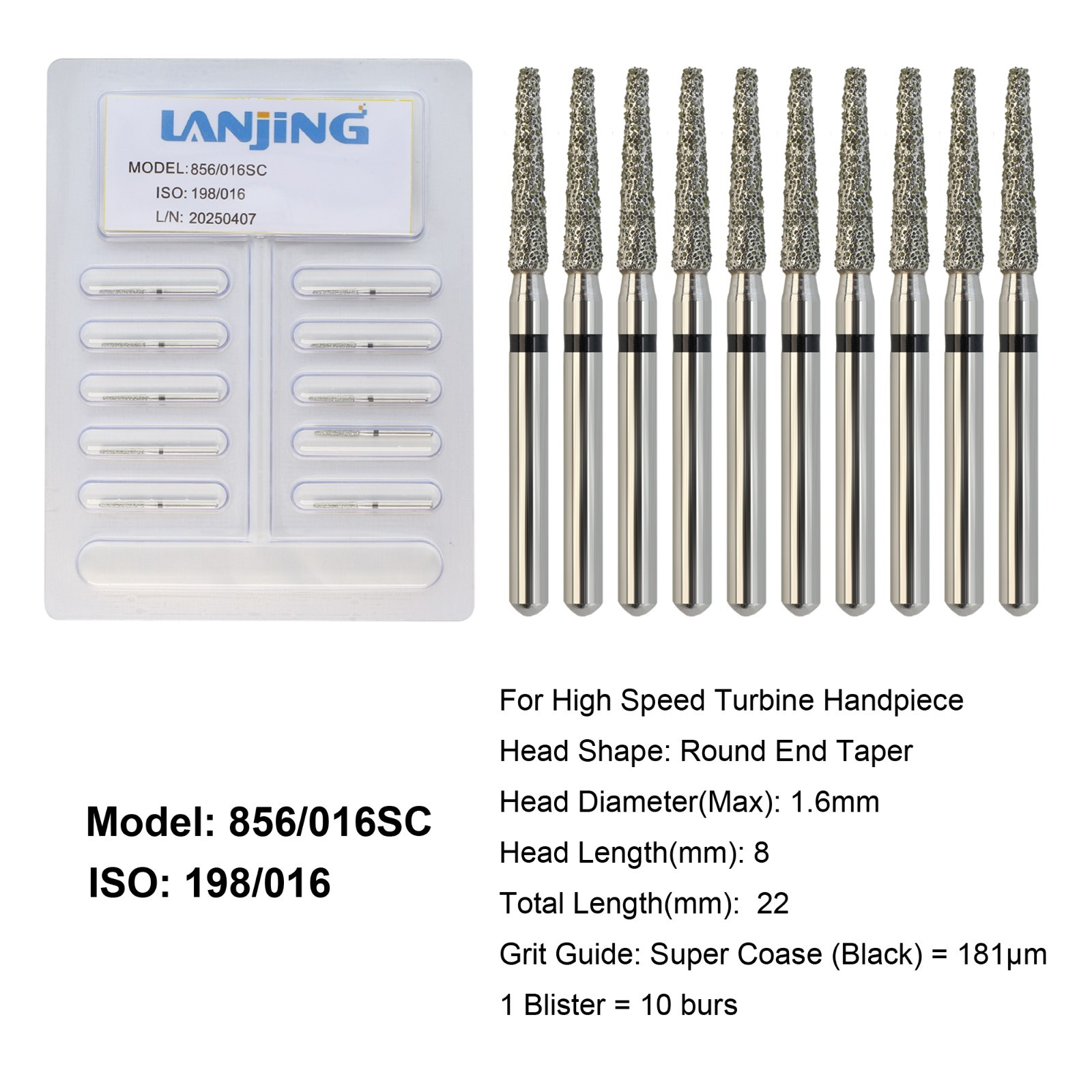Dental Diamond Burs FG Round End Taper Football Bur Coarse Fine High Speed 856