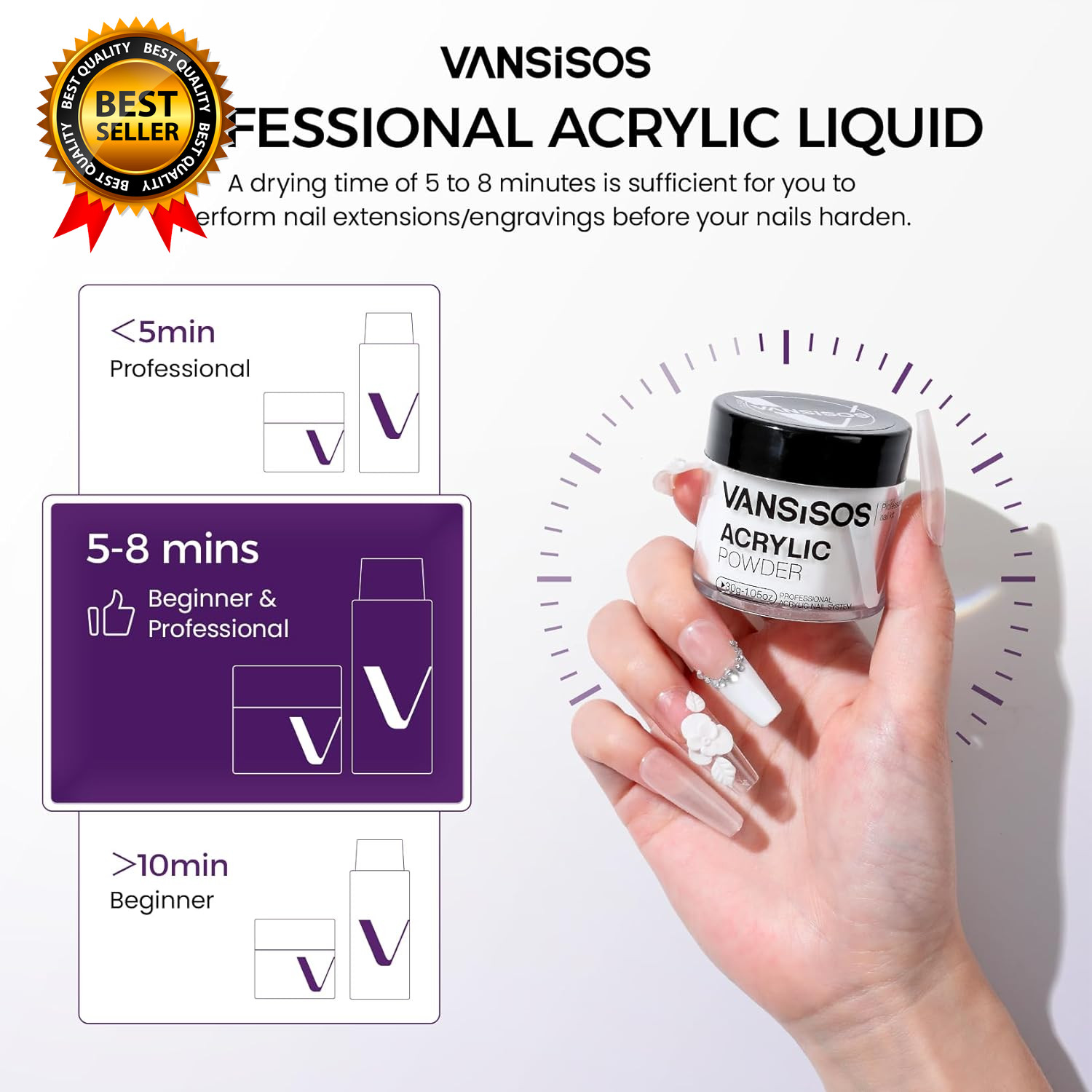 Acrylic Nail Kit 30G Clear Acrylic Powder and 75Ml Liquid Set with Nail