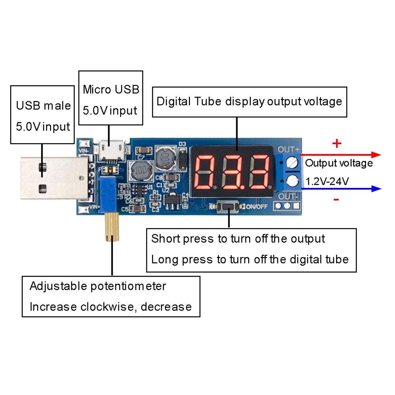 2PCS USB Buck Boost Converter Adjustable Step UP Step Down Power Supply Modul…