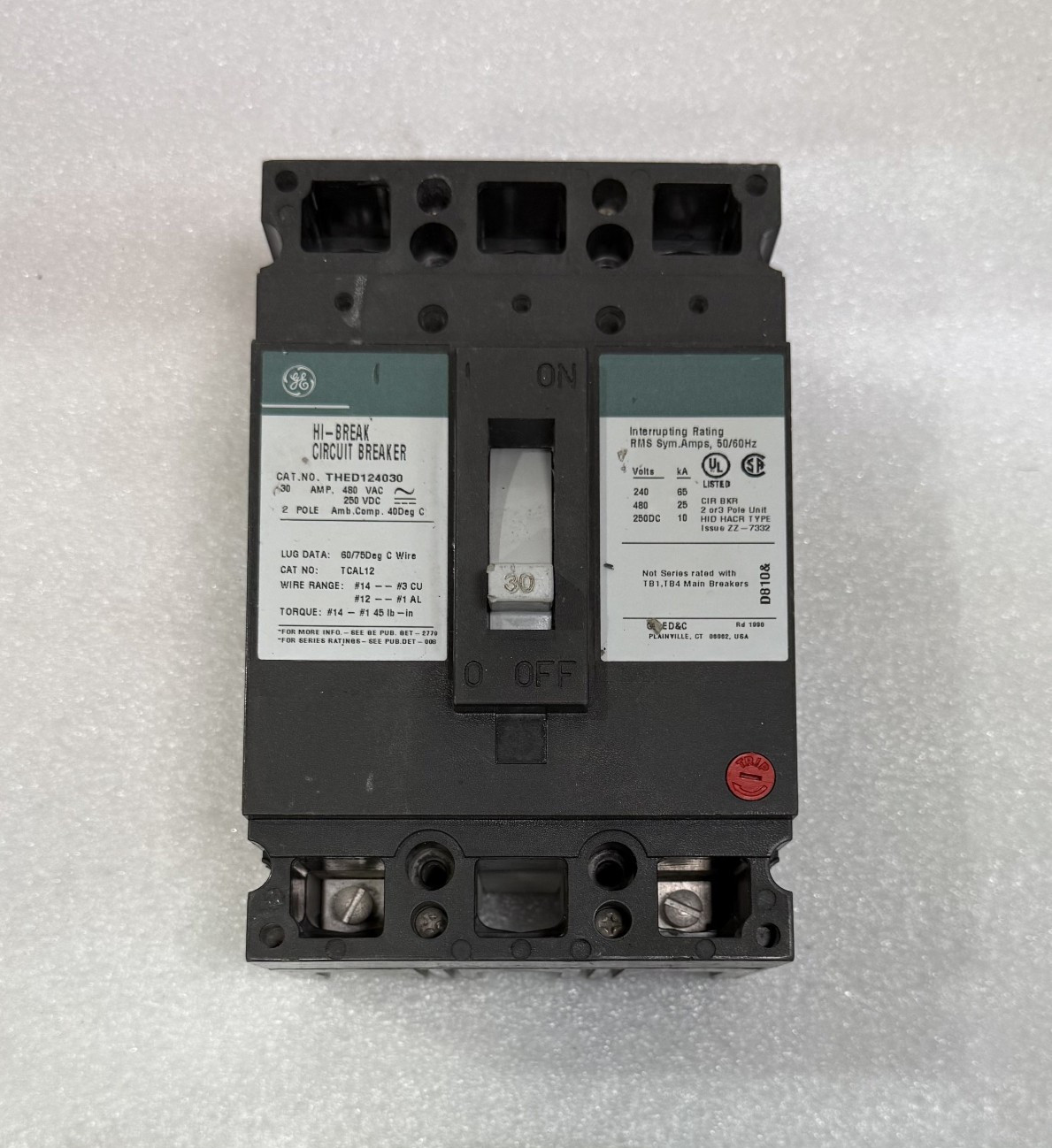 GE THED124030 Circuit Breaker 30A 2P 480VAC