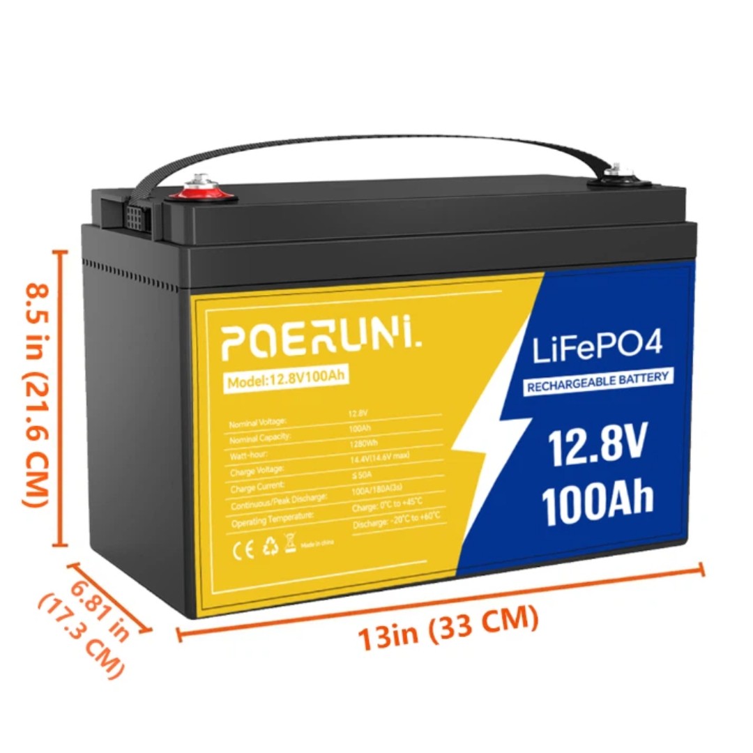 12V 100Ah LiFePO4 Lithium Battery with 100A BMS for RV Marine Trolling Off-grid