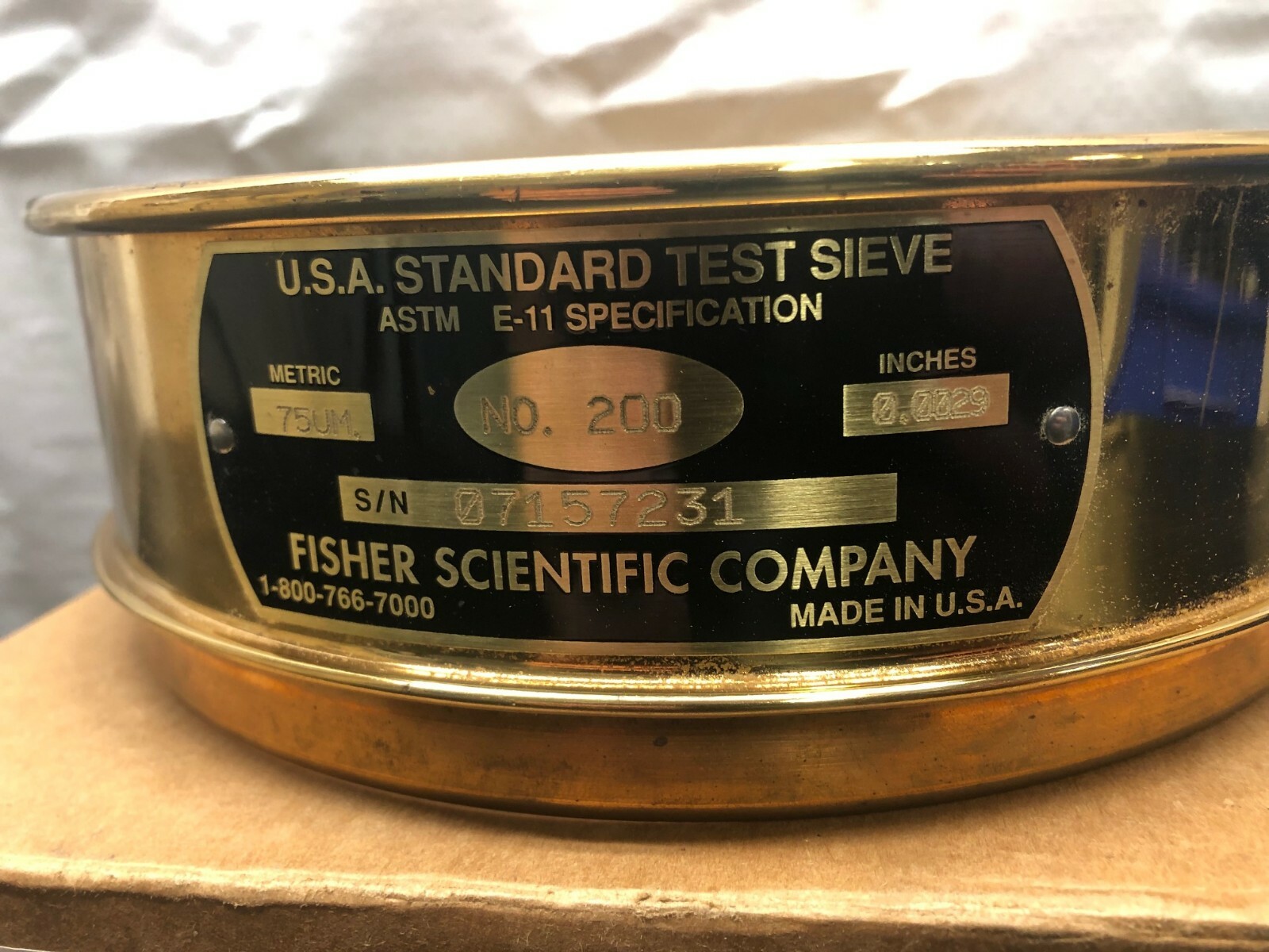 Fisher Scientific Brass Test Sieve, No. 200, Pore Size: 75 um, 8” Diameter