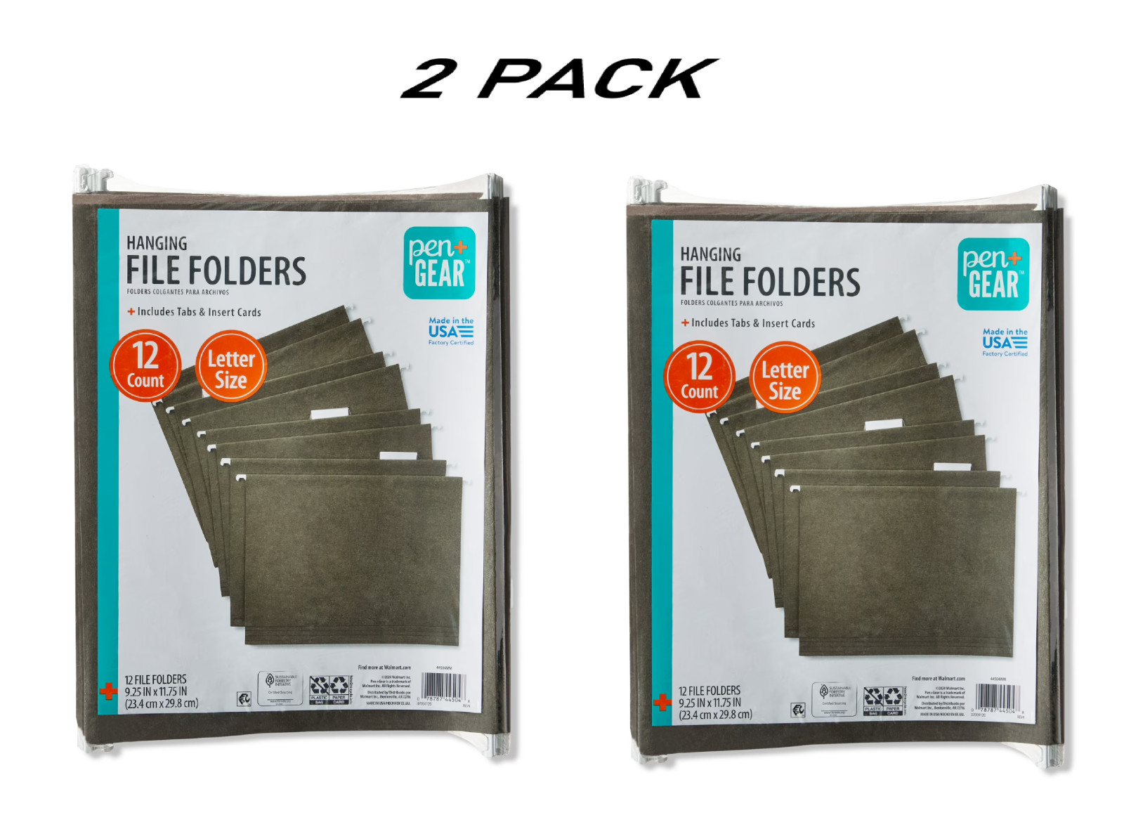 (2 PACK) Pen+Gear Letter Size Hanging File Folders, 12 Count, Green.