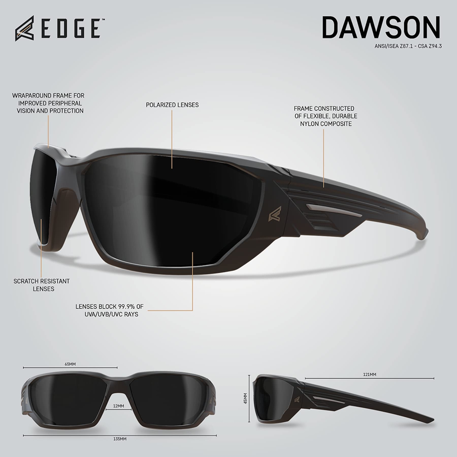 Edge Eyewear Dawson Polarized Wrap-Around Safety Glasses (TXD416)