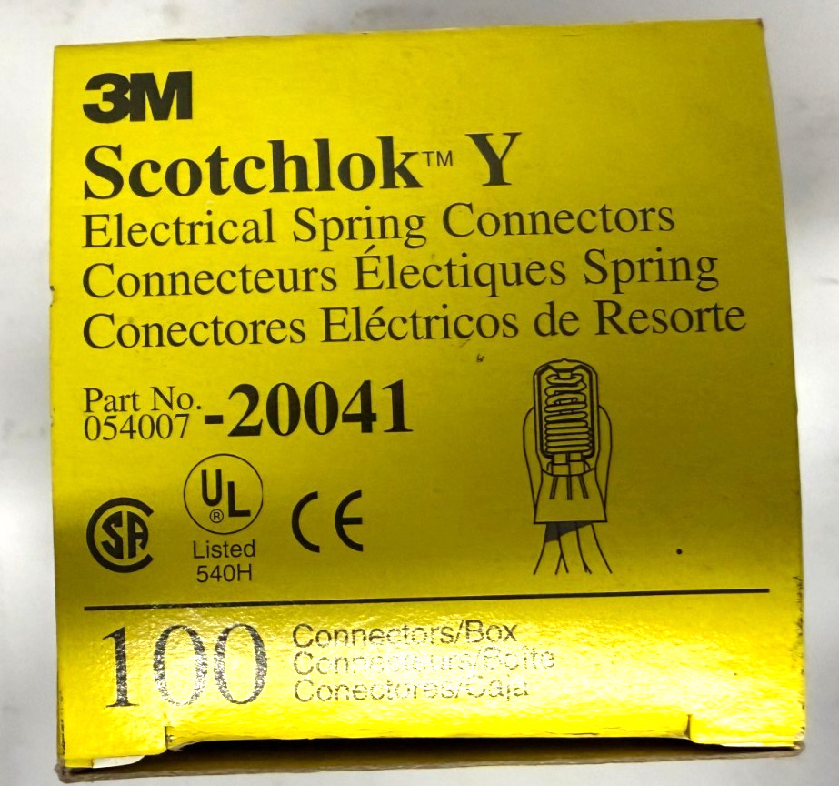 3M Scotchlok-Y 20041 Electrical Spring Connectors Yellow **Box of 100ea**